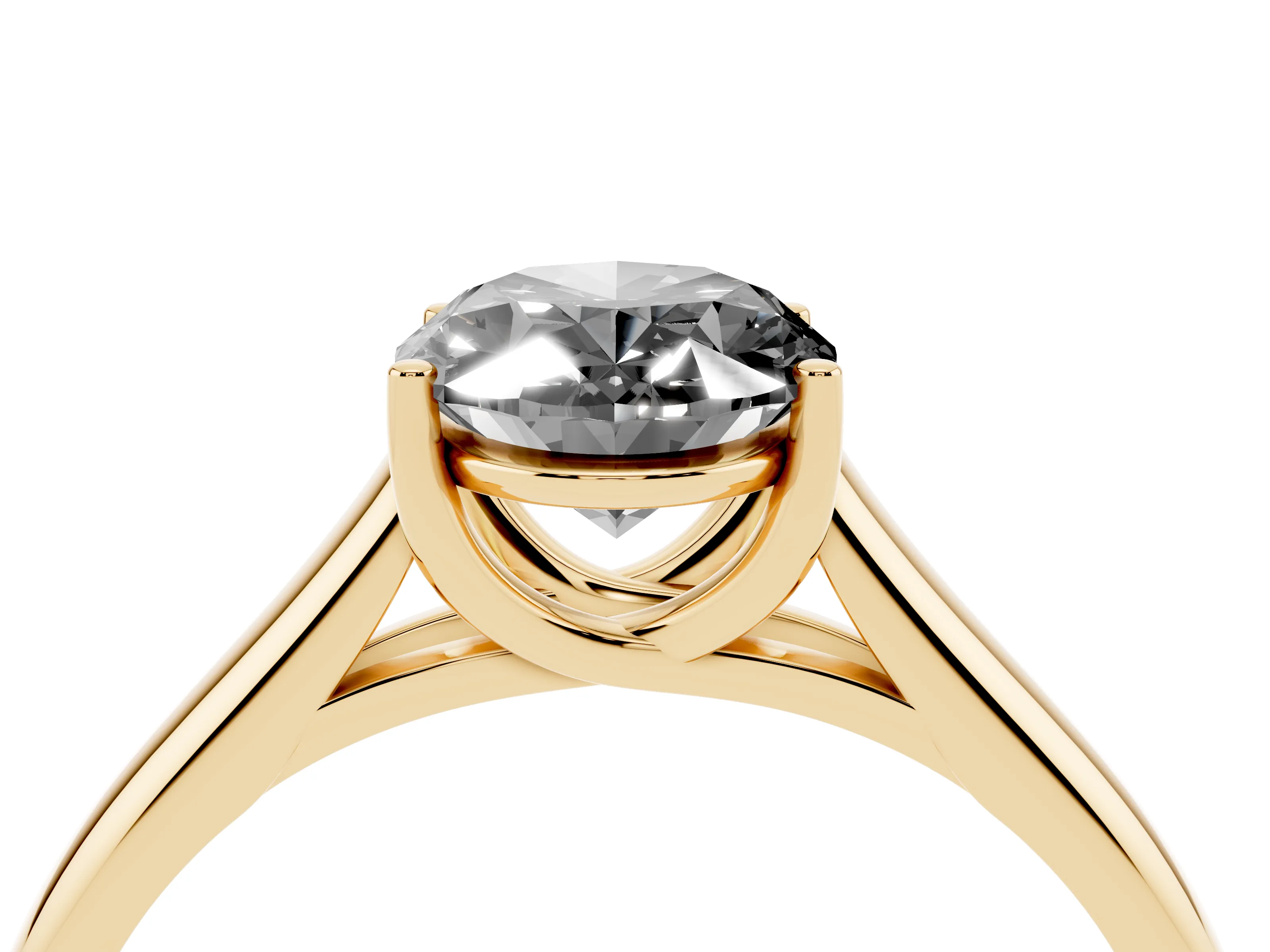 Fancy Black Oval Cut Diamond Solitaire Engagement Ring Set in Yellow gold with Subtly Tapered Band and Prong Setting