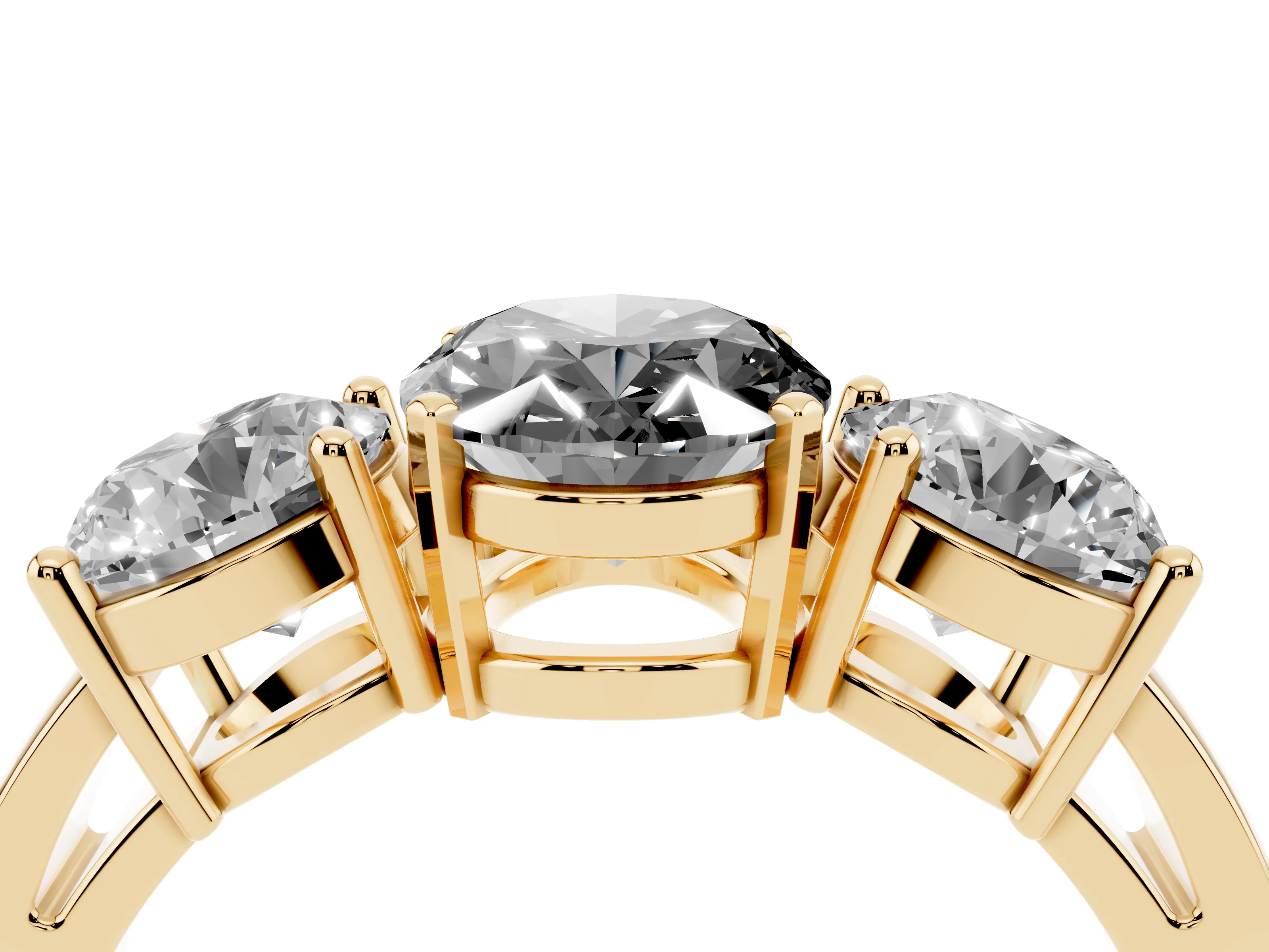 Fancy Black Oval Cut Diamond Three-Stone Ring Set in Yellow gold with Round Side Stones and Classic Band