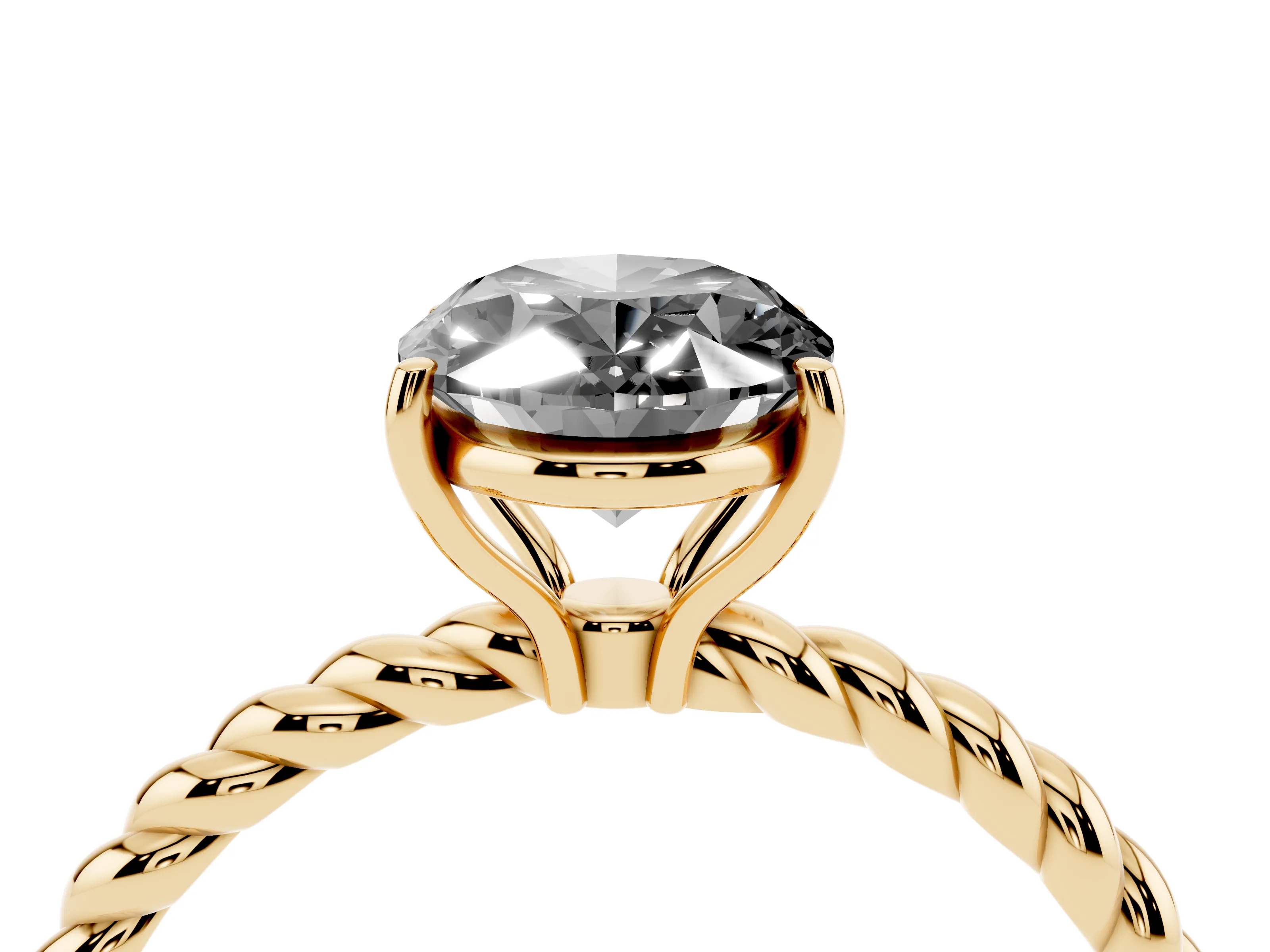 Fancy Black Oval Cut Diamond Solitaire Twisted Band Ring Set in Yellow gold with Prong Solitaire Setting