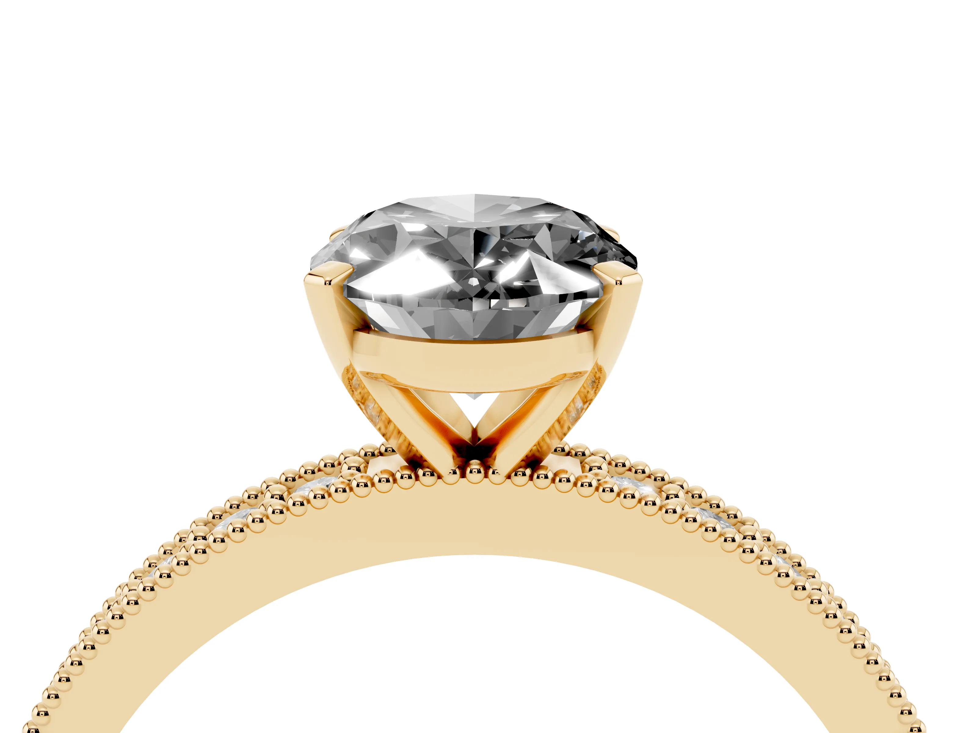 Fancy Black Oval Cut Diamond Milgrain Pavé Engagement Ring Set in Yellow gold with Prong Setting
