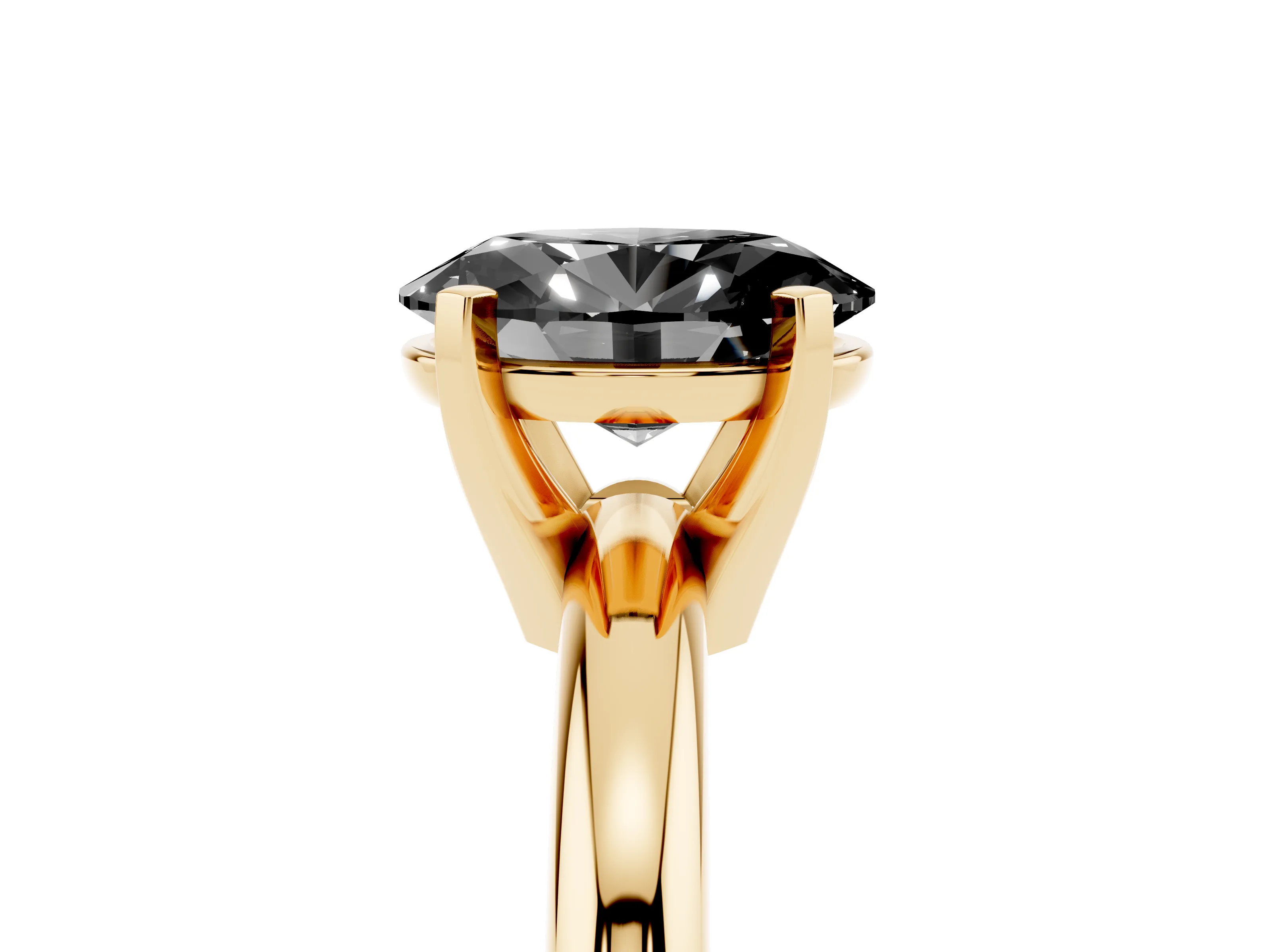 Fancy Black Oval Cut Diamond Solitaire Engagement Ring Set in Yellow gold with Round Band and Prong Setting