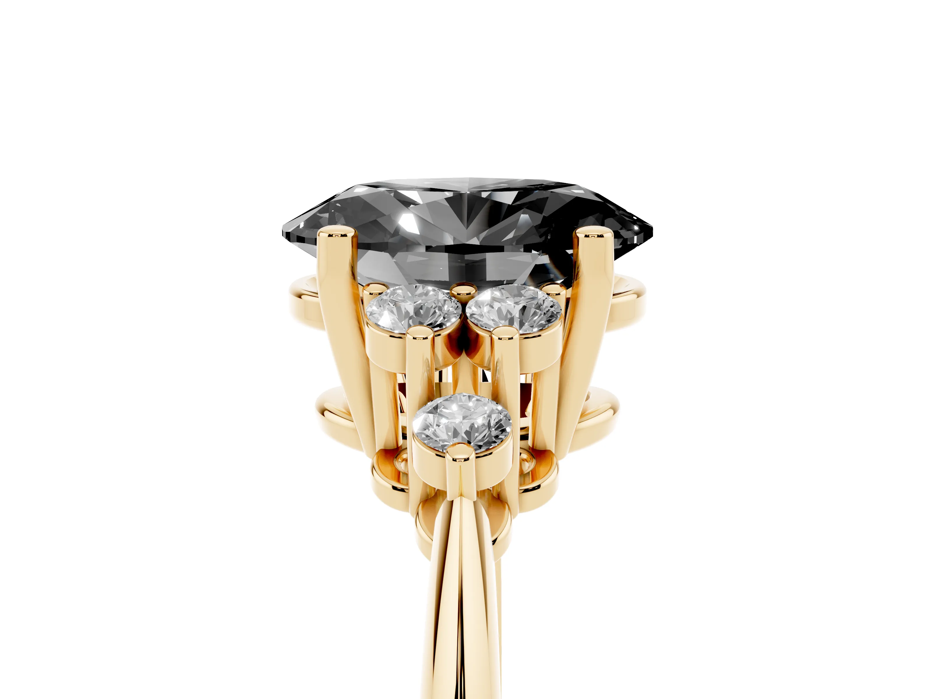 Fancy Black Oval Cut Diamond Cluster Ring Set in Yellow gold with Plain Band and Prong Setting