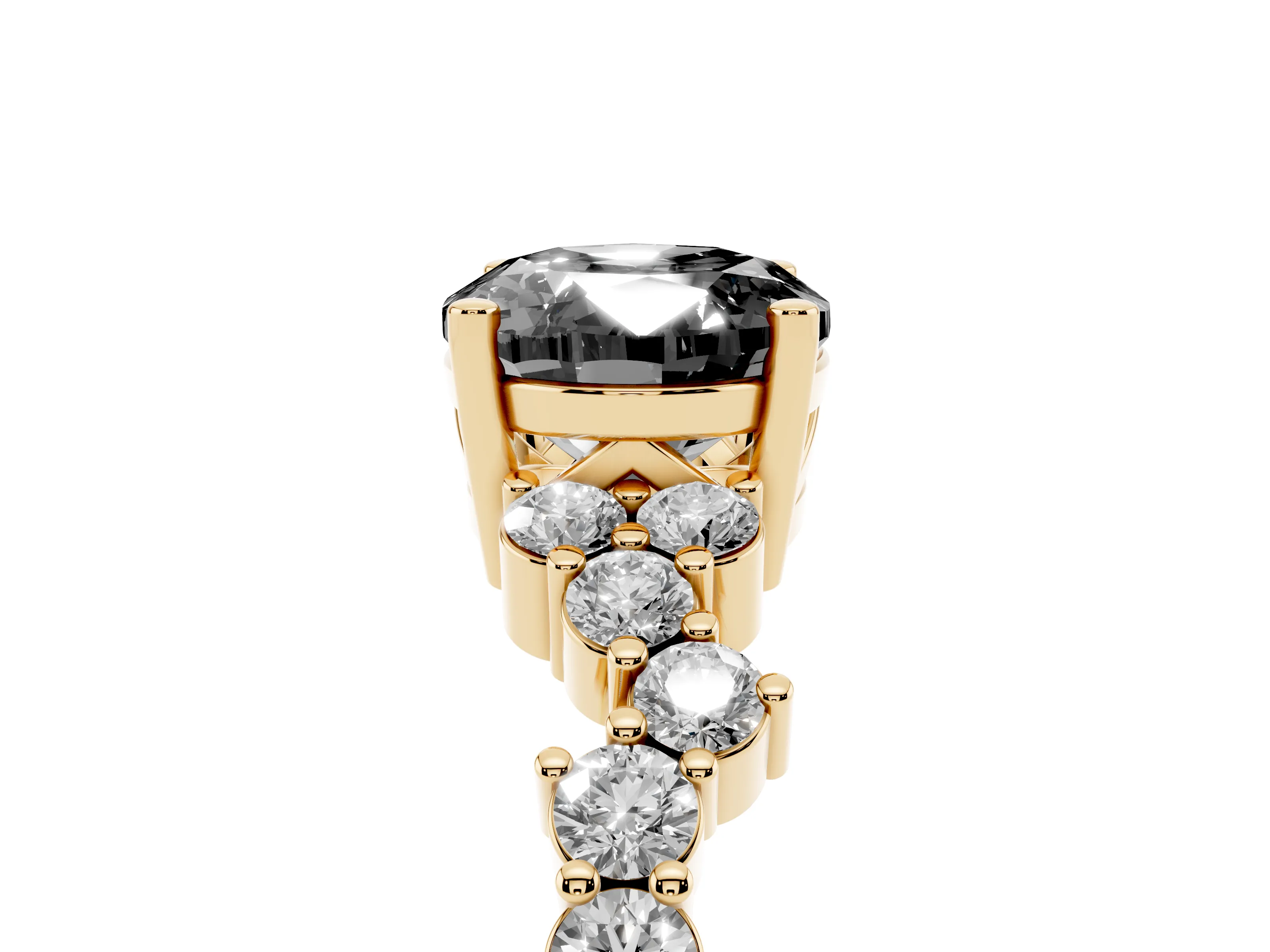 Fancy Black Oval Cut Diamond Ring Set in Yellow gold with Scattered Round Accents