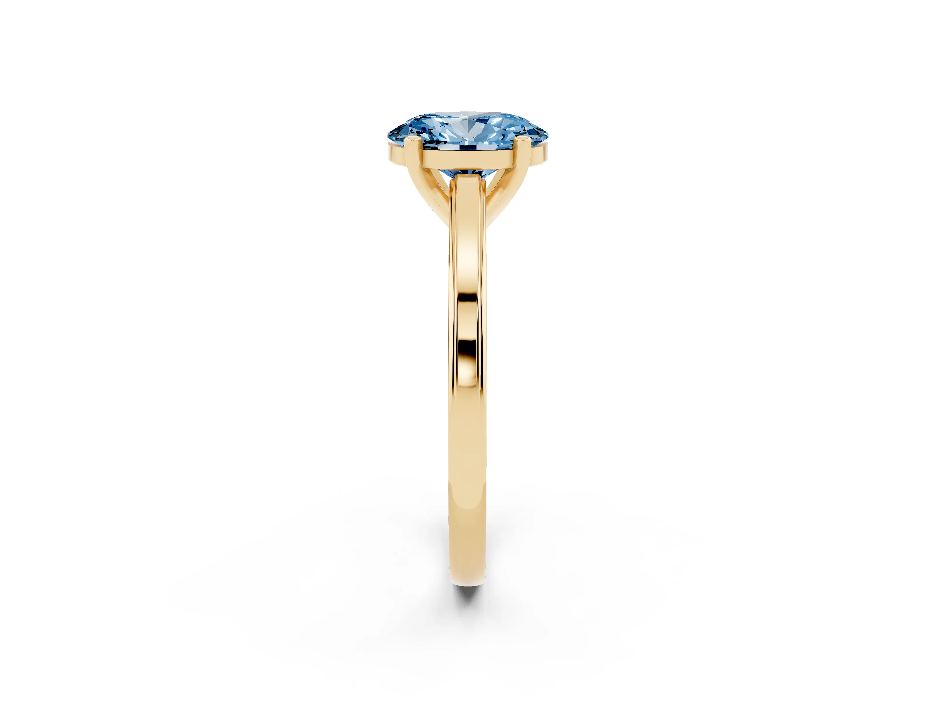 Fancy Blue Oval Cut Diamond Solitaire Ring Set in Yellow gold with Prong Setting and Classic Band