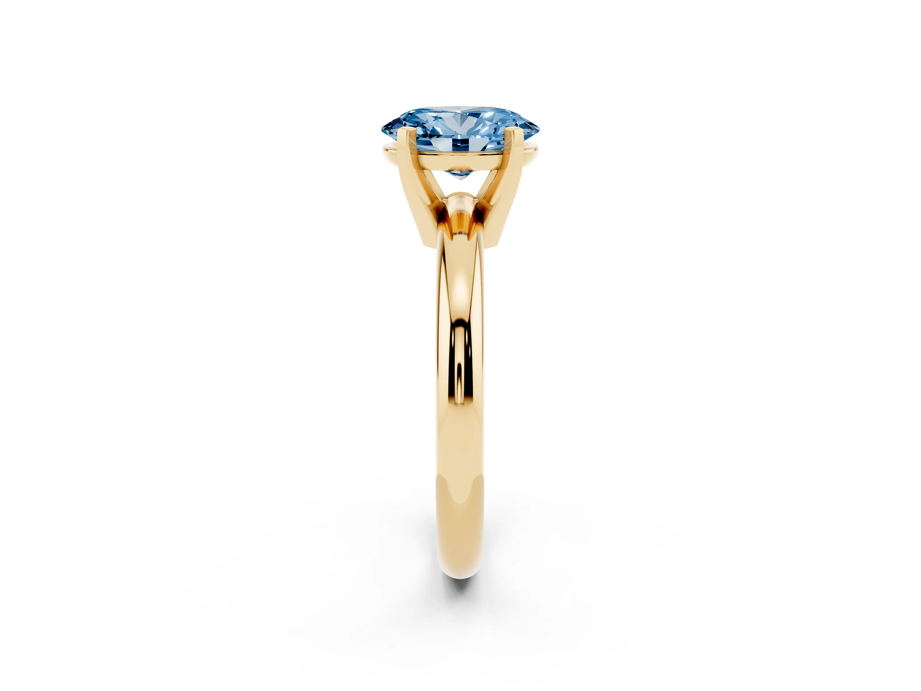 Fancy Blue Oval Cut Diamond Solitaire Engagement Ring Set in Yellow gold with Round Band and Prong Setting