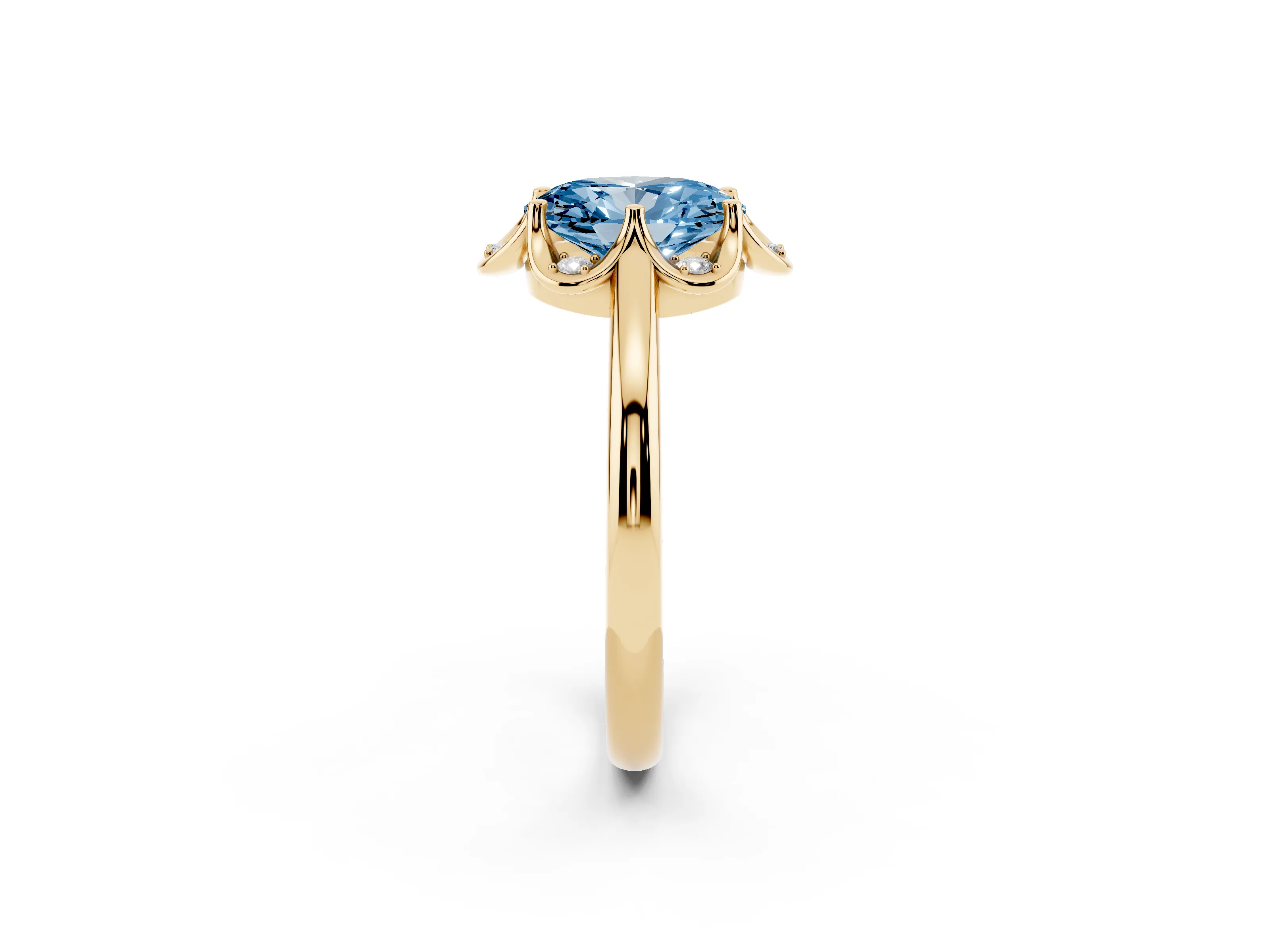 Fancy Blue Oval Cut Diamond Round Cluster Halo Ring Set in Yellow gold with Solitaire Band and Prong Setting
