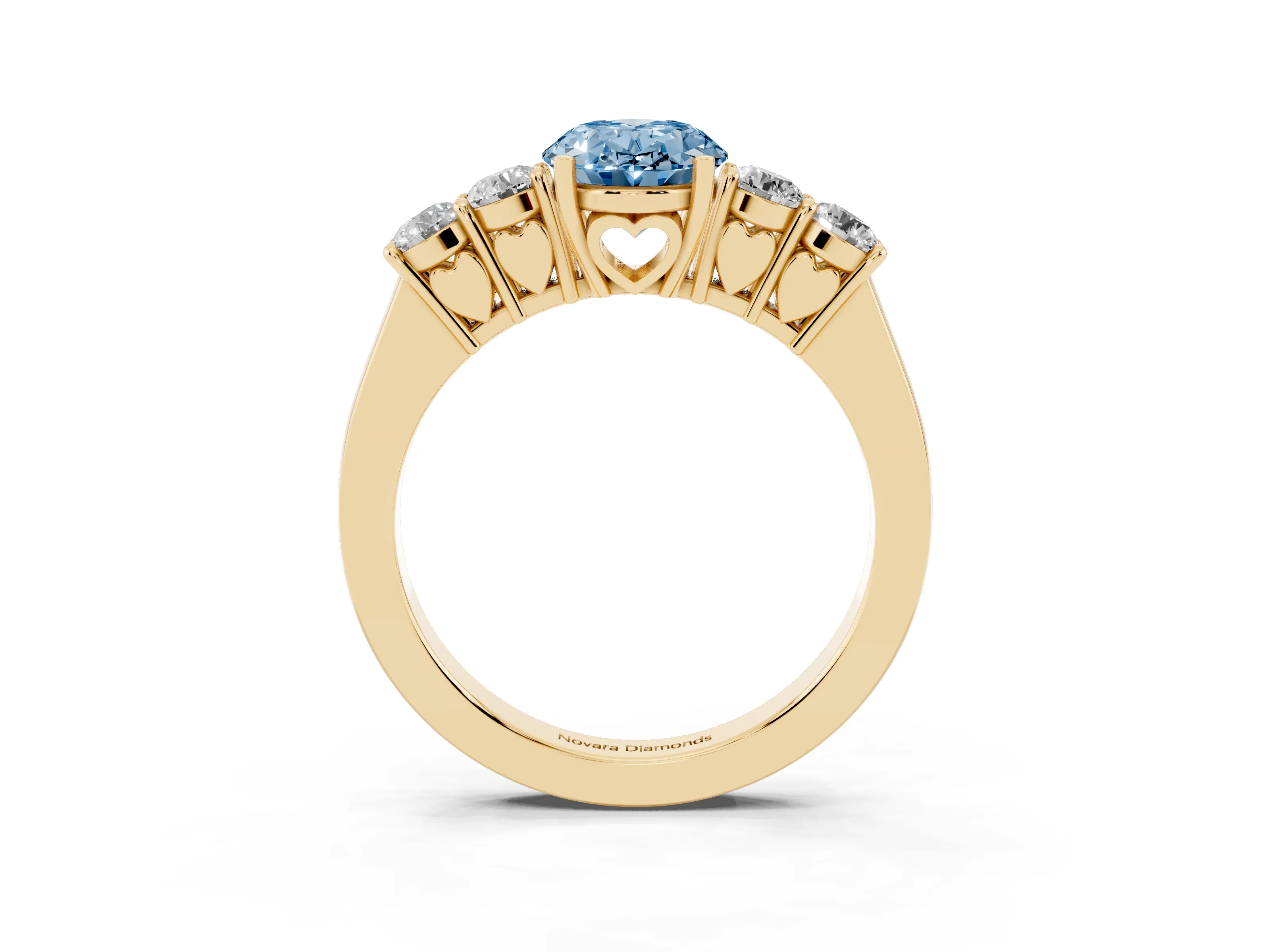 Fancy Blue Oval Cut Diamond Five-Stone Prong Set Band Ring Set in Yellow gold with Polished Band
