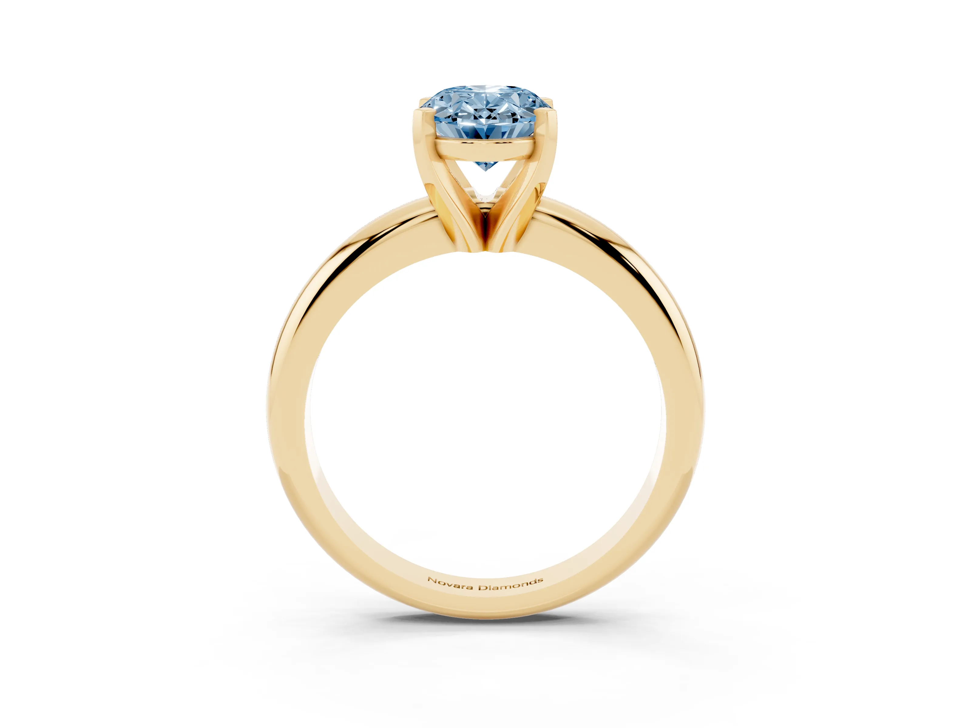 Fancy Blue Oval Cut Diamond Solitaire Engagement Ring Set in Yellow gold with Round Band and Prong Setting