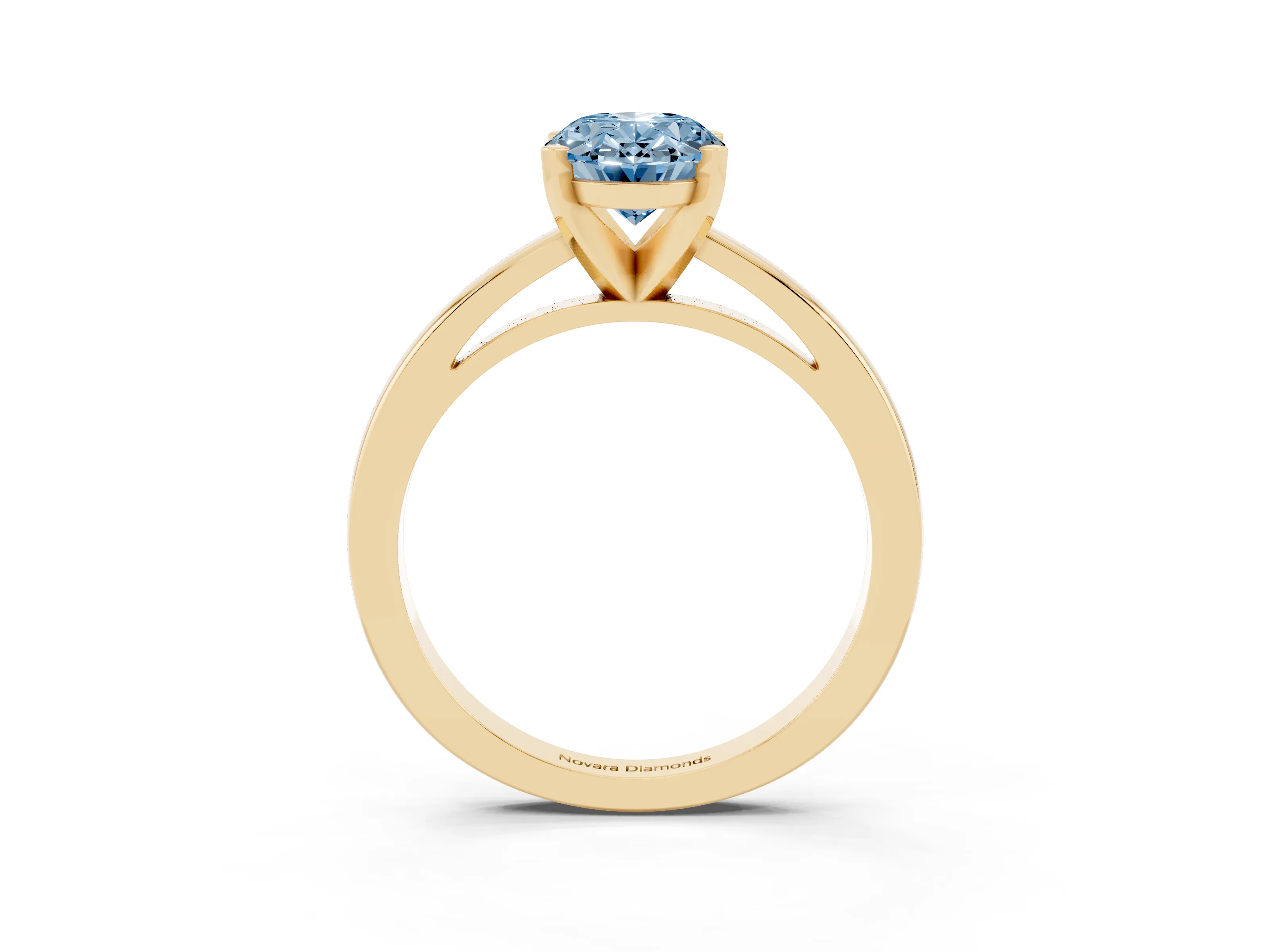 Fancy Blue Oval Cut Diamond Solitaire Engagement Ring Set in Yellow gold with Prong Setting on a Classic Band