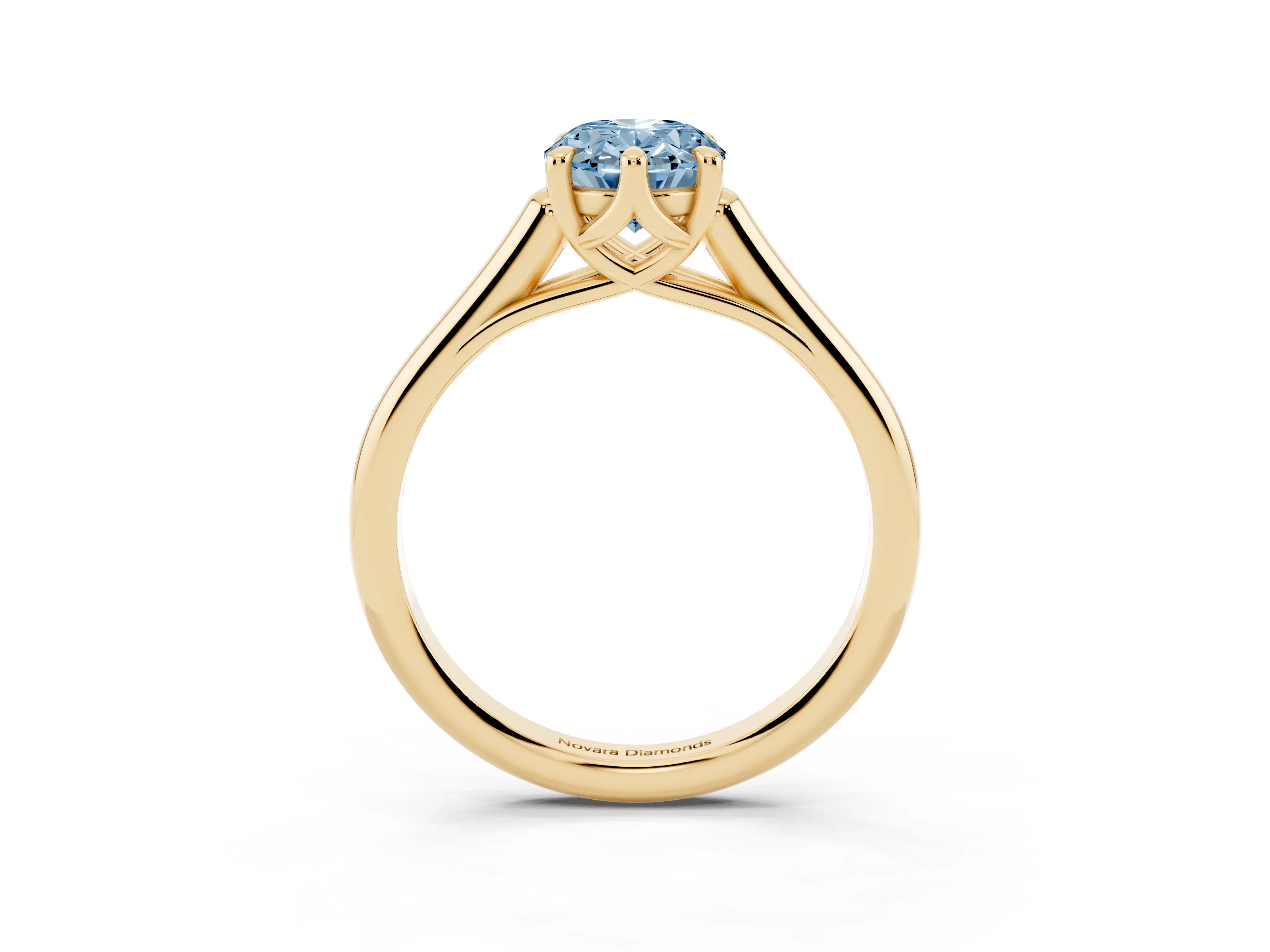 Fancy Blue Oval Cut Diamond Solitaire Engagement Ring Set in Yellow gold with Prong Setting and Plain Classic Band