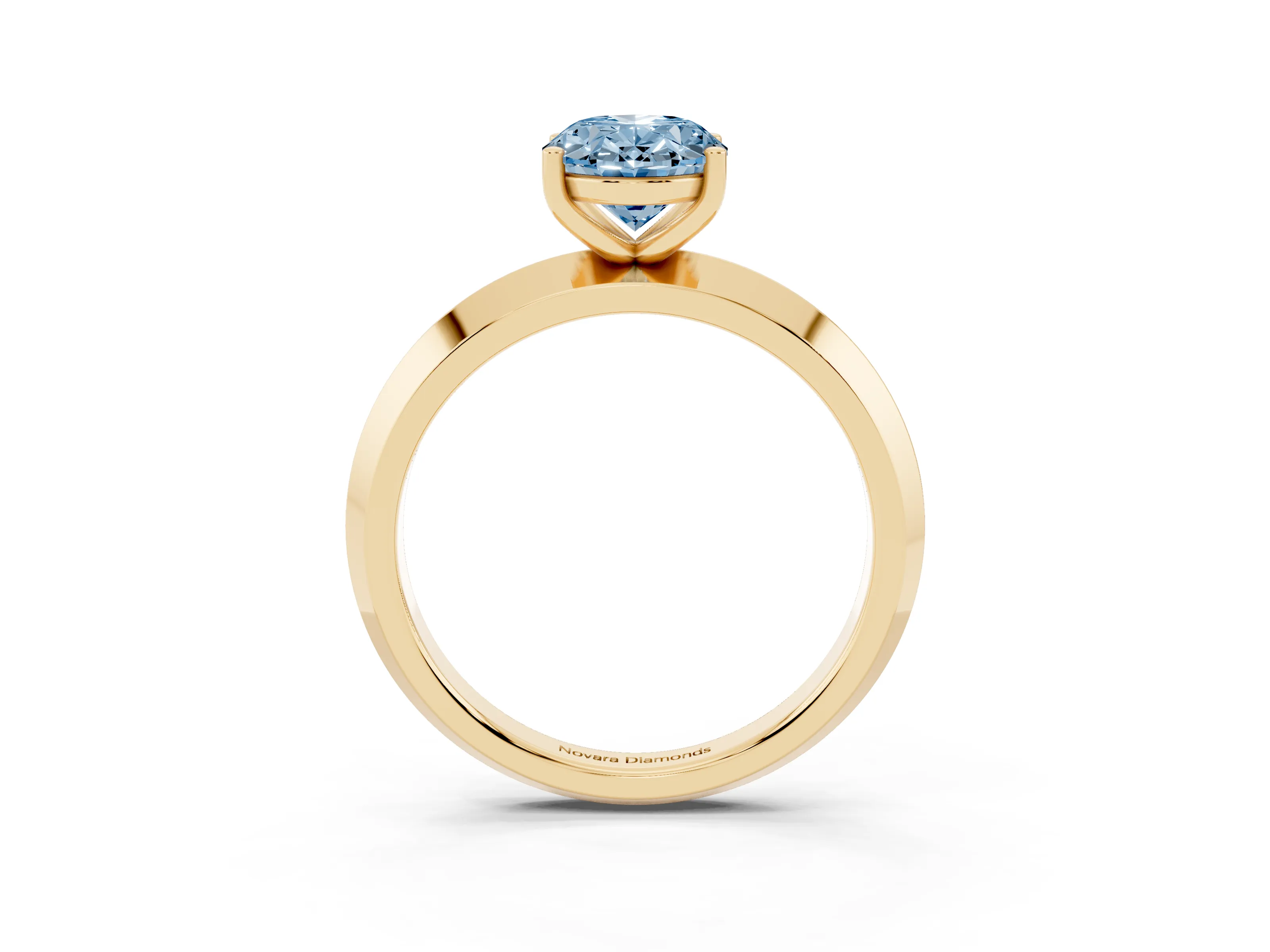 Fancy Blue Oval Cut Diamond Solitaire Engagement Ring Set in Yellow gold with Flat Band and Prong Setting