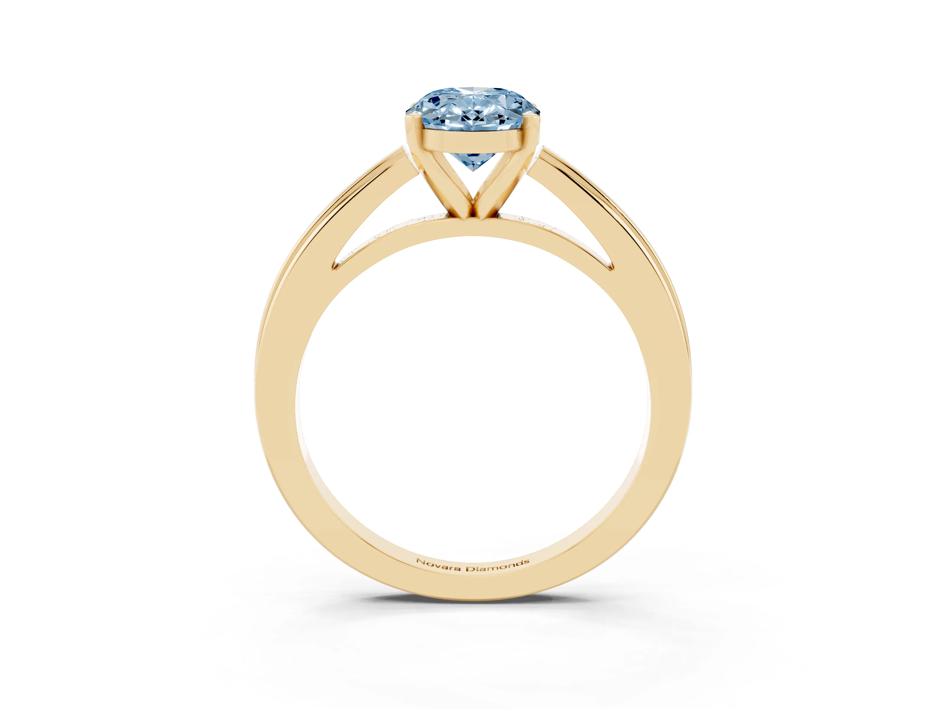 Fancy Blue Oval Cut Diamond Solitaire Ring Set in Yellow gold with Prong Setting and Classic Band