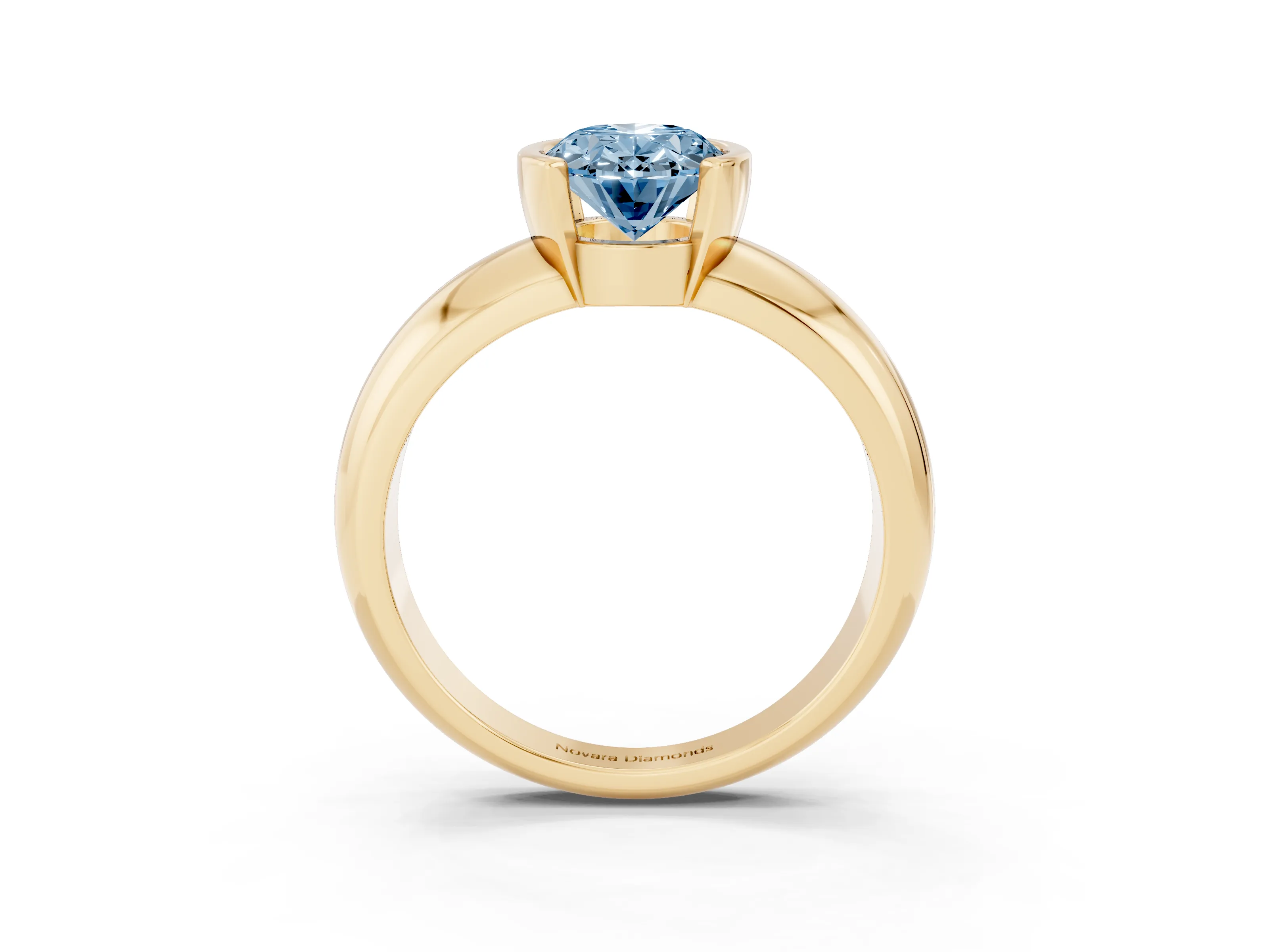 Fancy Blue Oval Cut Diamond Solitaire Tension Set Ring Set in Yellow gold with Wide Band