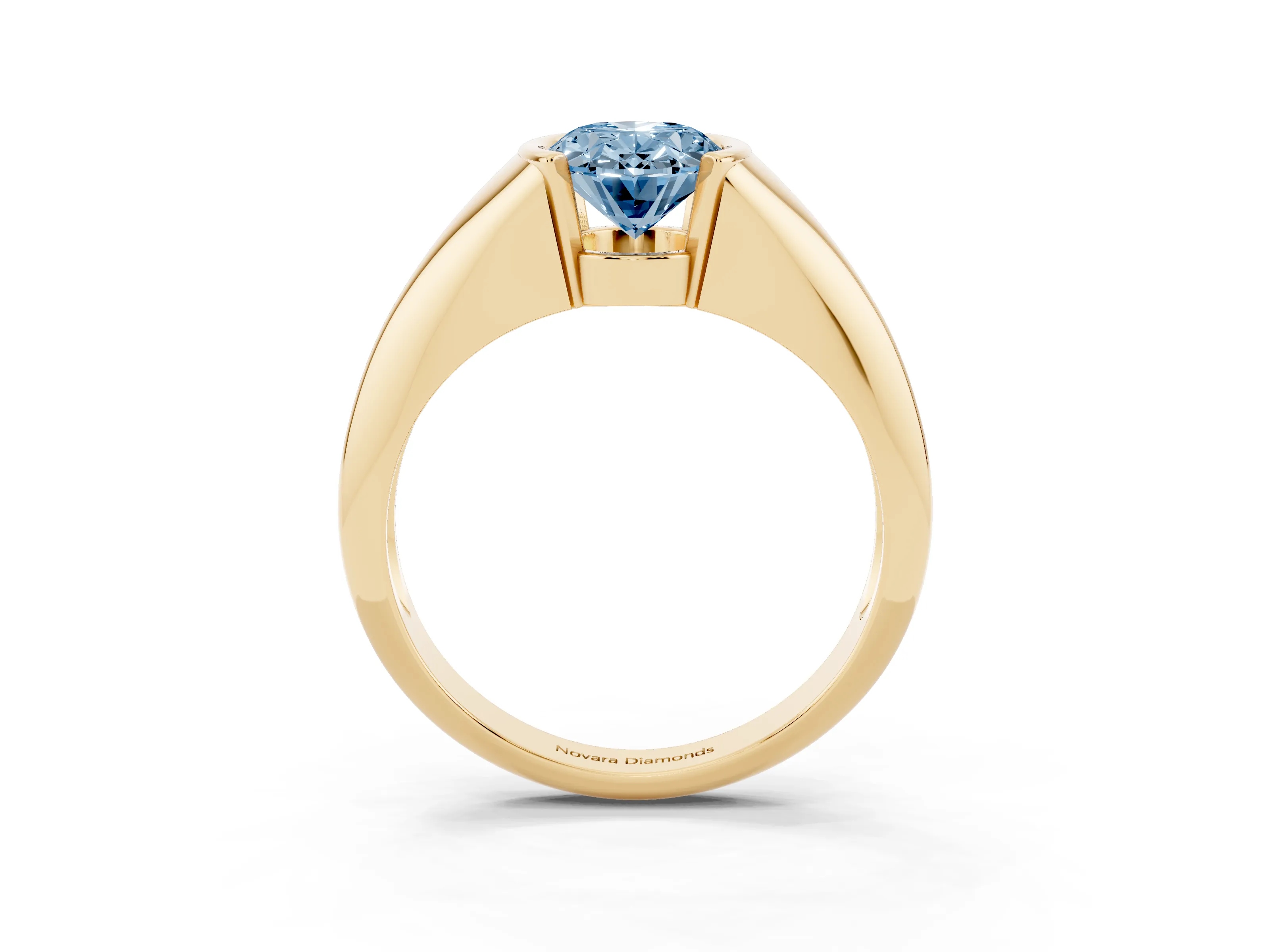 Fancy Blue Oval Cut Diamond Solitaire Tension Set Ring Set in Yellow gold