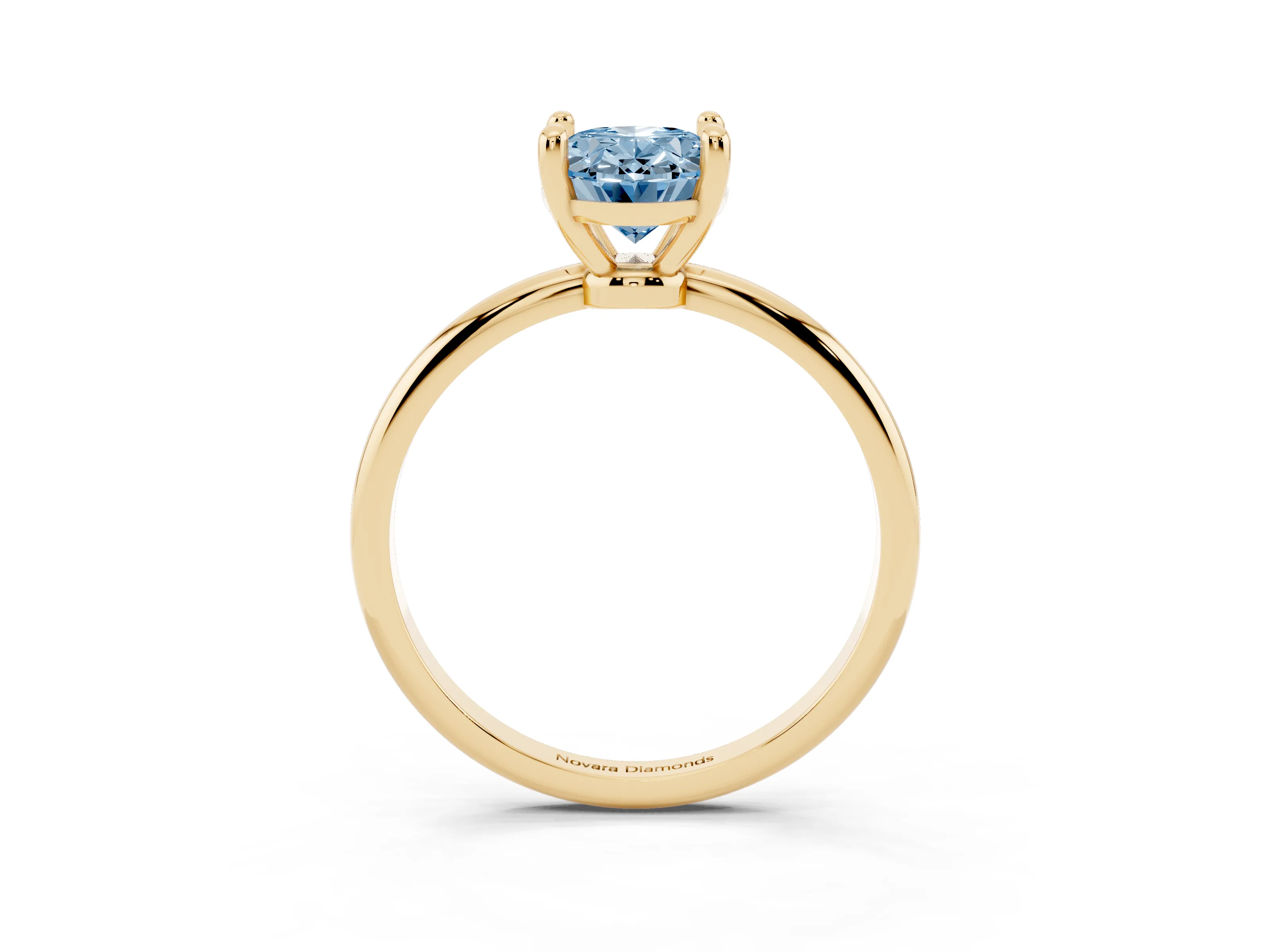 Fancy Blue Oval Cut Diamond Solitaire Ring Set in Yellow gold with Secure Prong Setting on a Classic Band