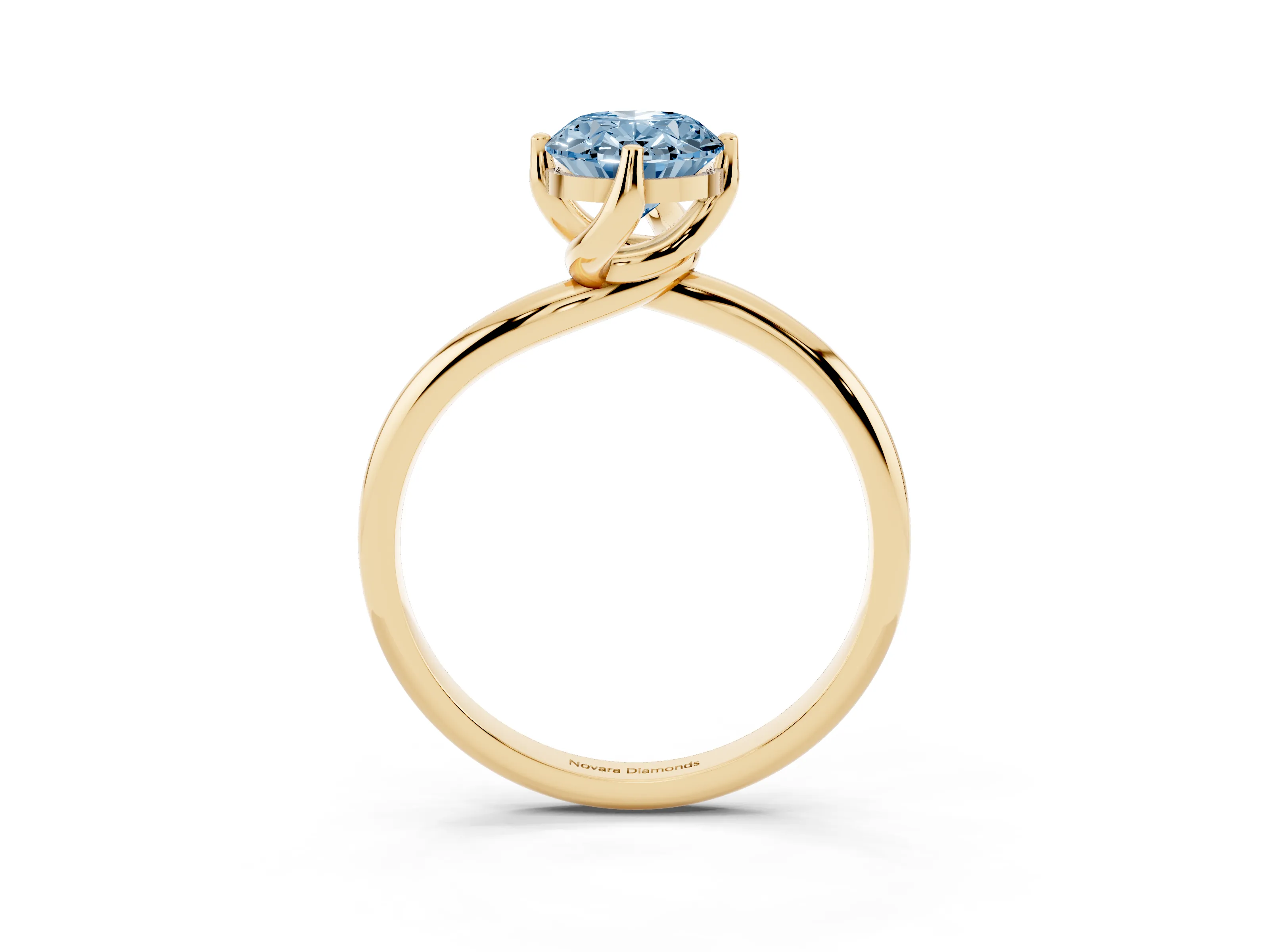 Fancy Blue Oval Cut Diamond Solitaire Engagement Ring Set in Yellow gold with Classic Plain Band
