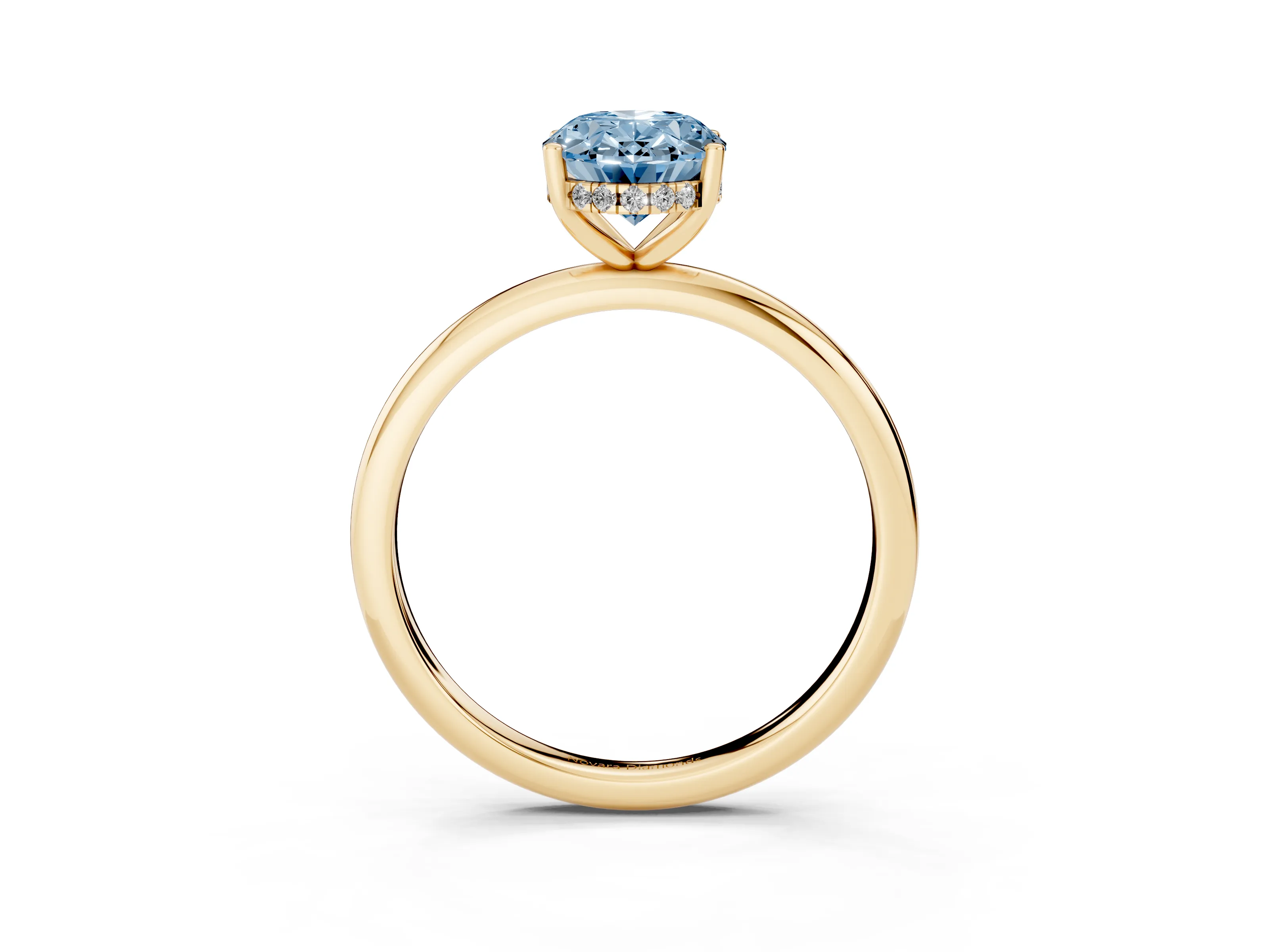 Fancy Blue Oval Cut Diamond Solitaire Engagement Ring Set in Yellow gold with Prong Setting and Polished Band