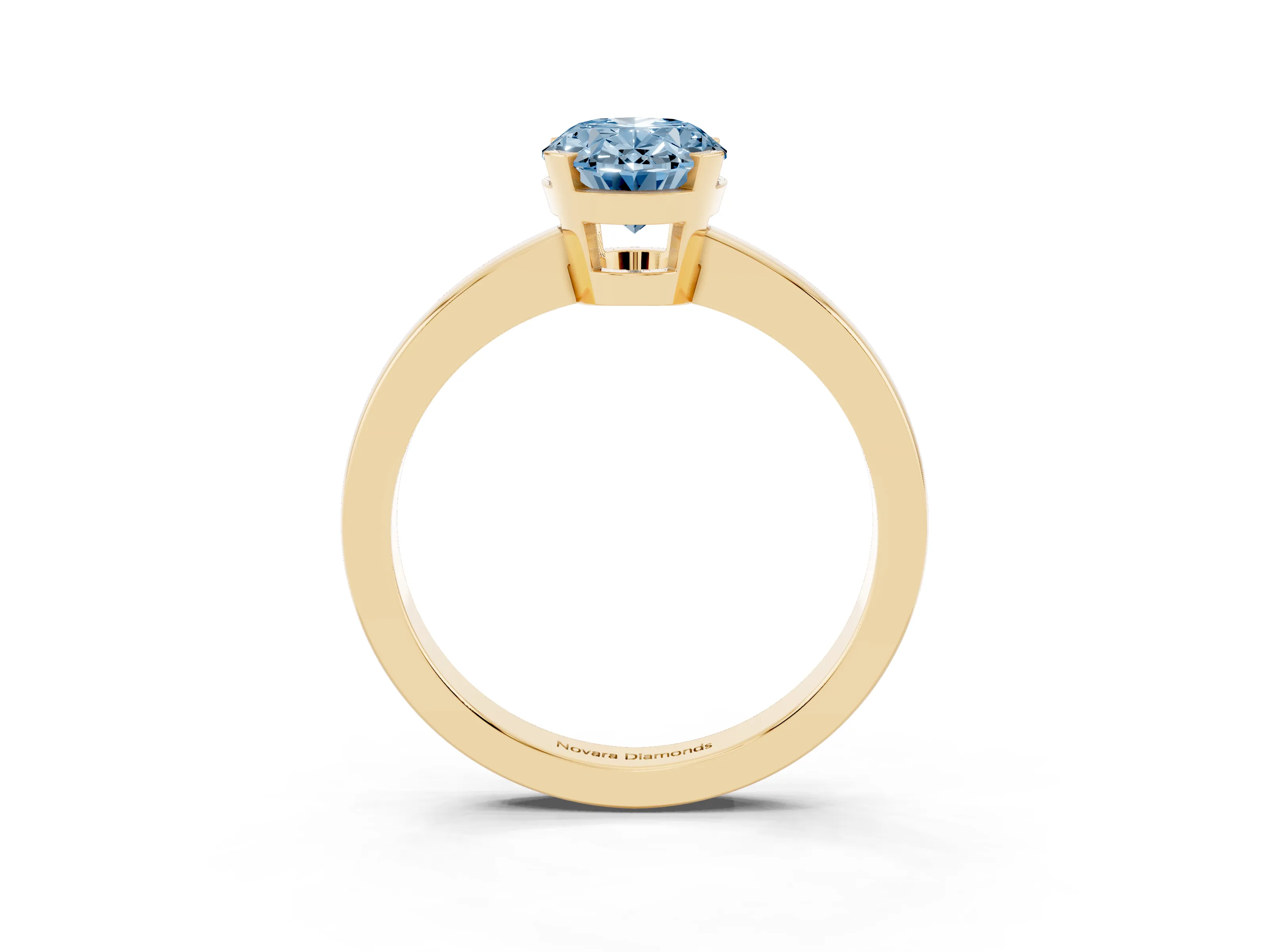 Fancy Blue Oval Cut Diamond Solitaire Ring Set in Yellow gold with Prong Head and Smooth Polished Band
