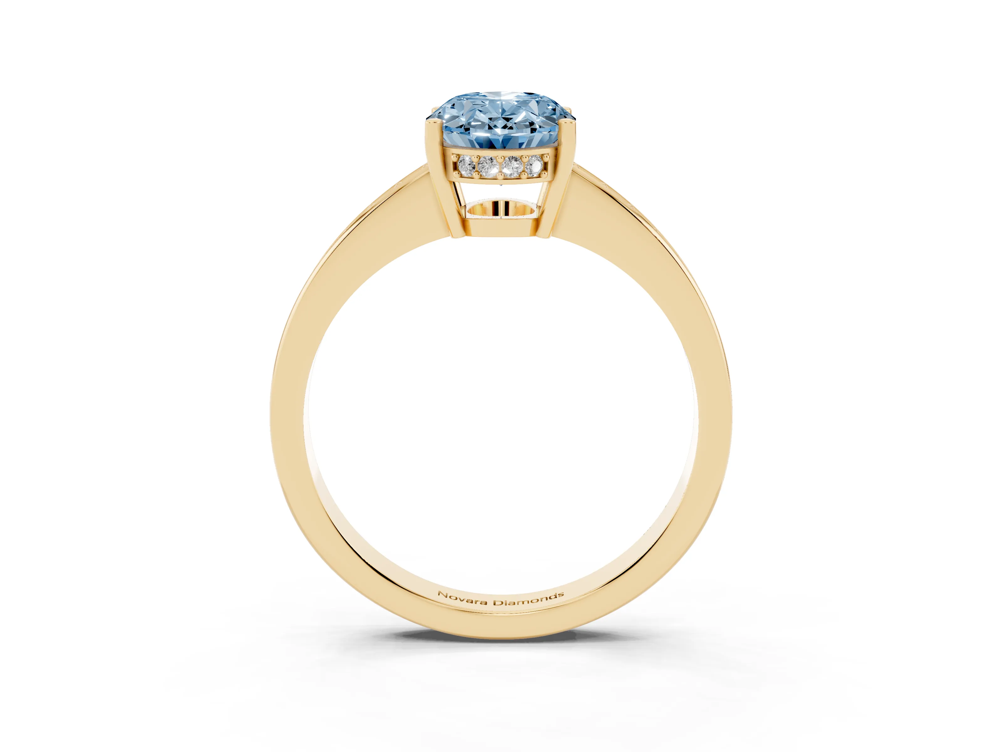 Fancy Blue Oval Cut Diamond Pavé Band Prong Set Solitaire Ring Set in Yellow gold