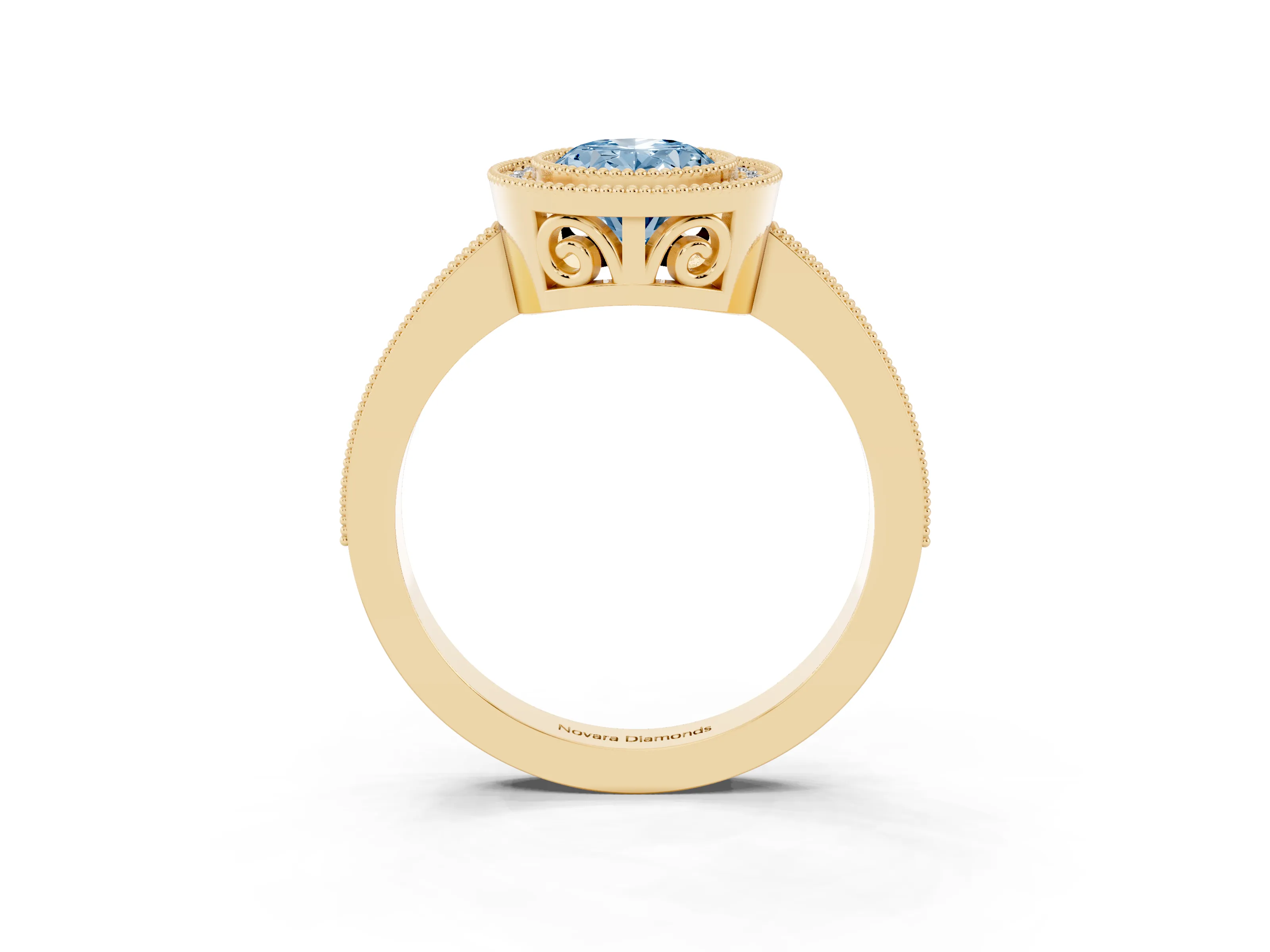 Fancy Blue Oval Cut Diamond Round Halo Ring Set in Yellow gold with Pavé Band