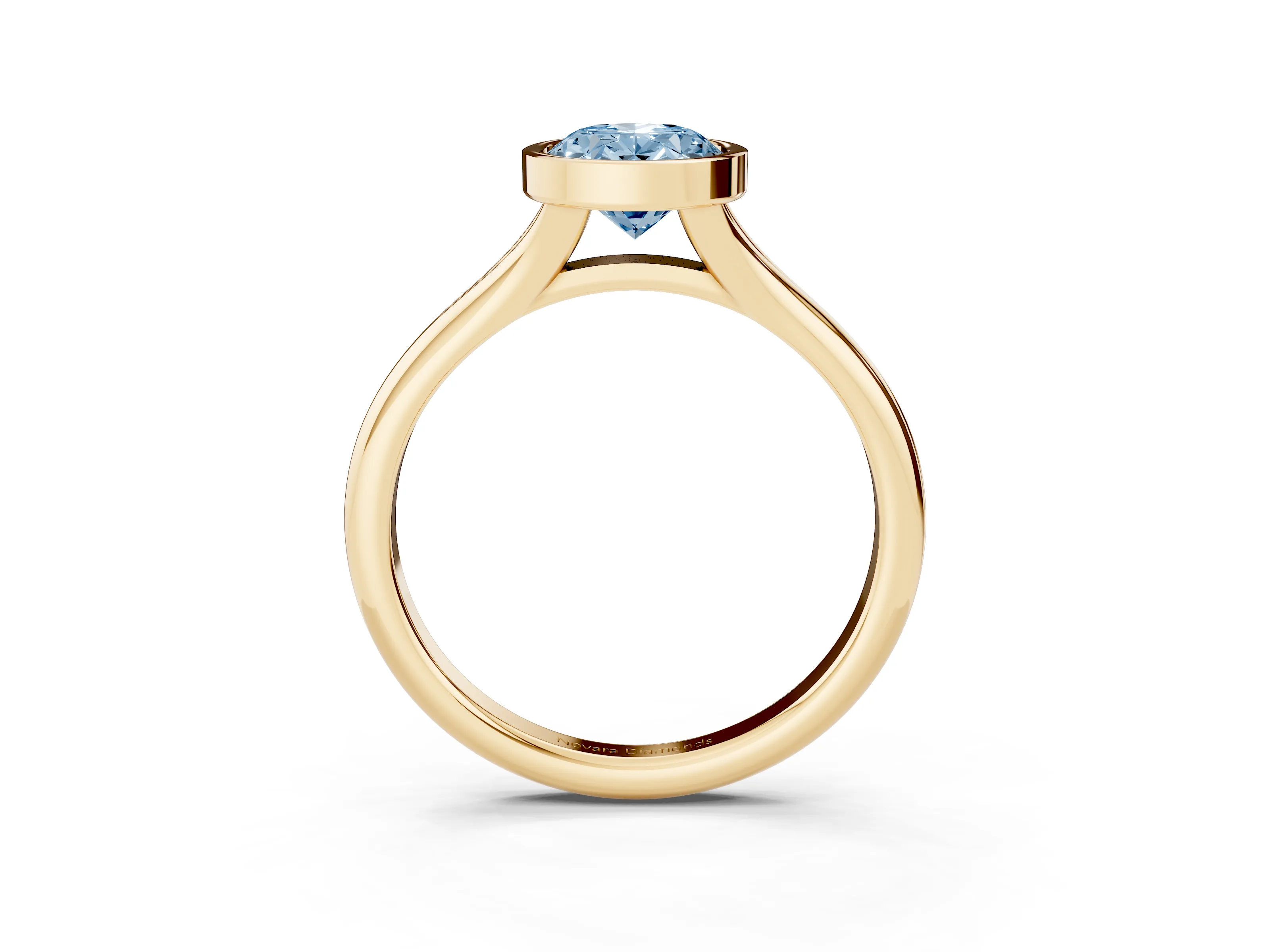 Fancy Blue Bezel Set Oval Cut Diamond Solitaire Ring Set in Yellow gold with Smooth Band