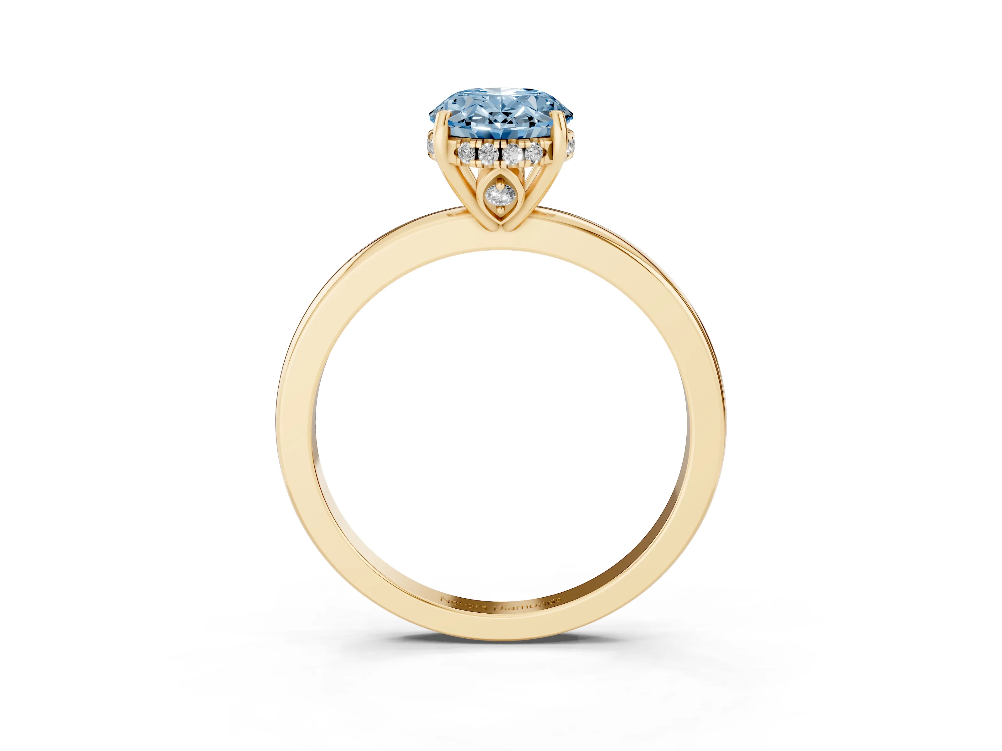 Fancy Blue Oval Cut Diamond Solitaire Ring Set in Yellow gold with Plain Band and Prong Setting