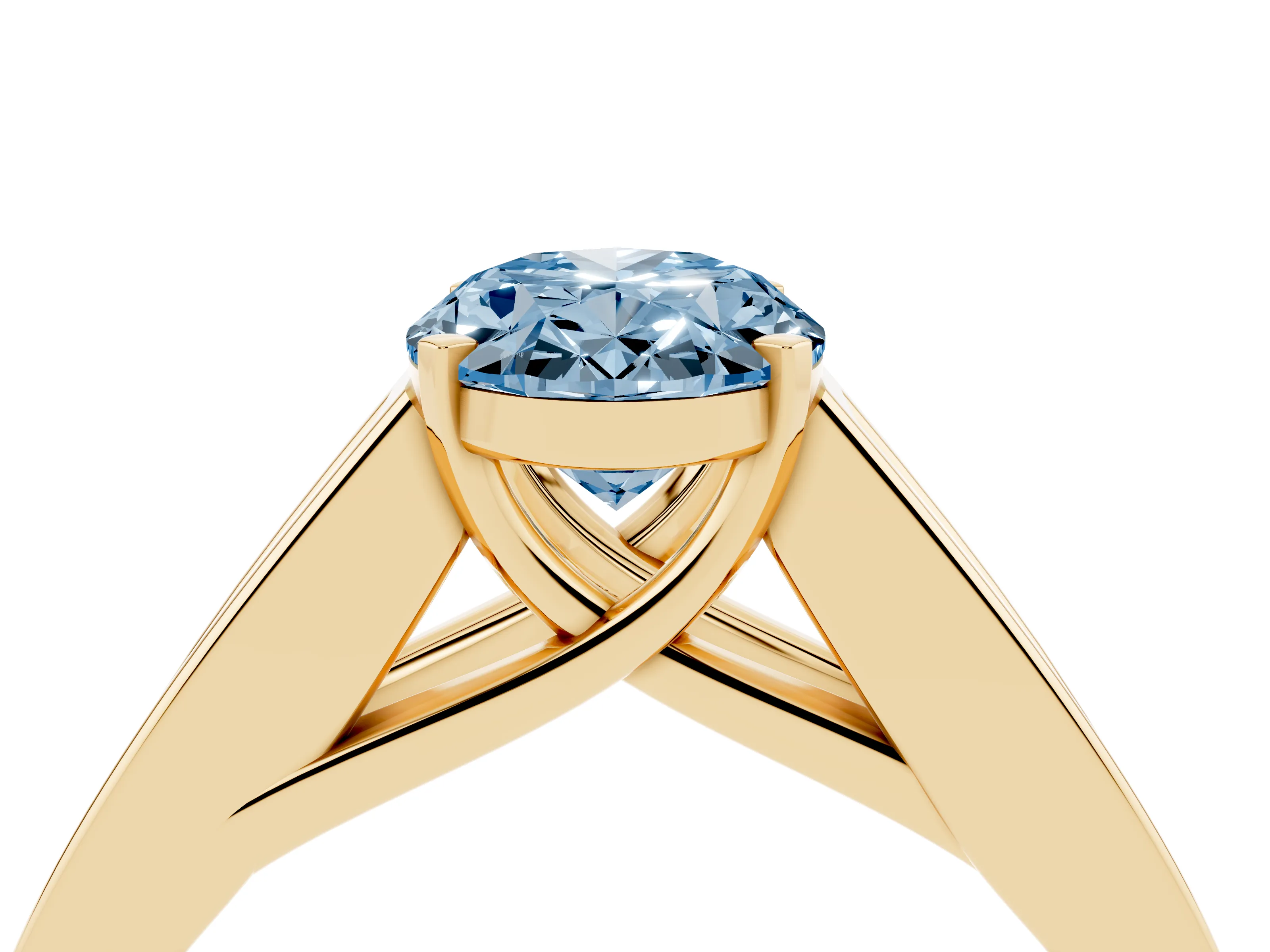 Fancy Blue Oval Cut Diamond Solitaire Ring Set in Yellow gold with Channel-Set Accent Stones and Prong Setting