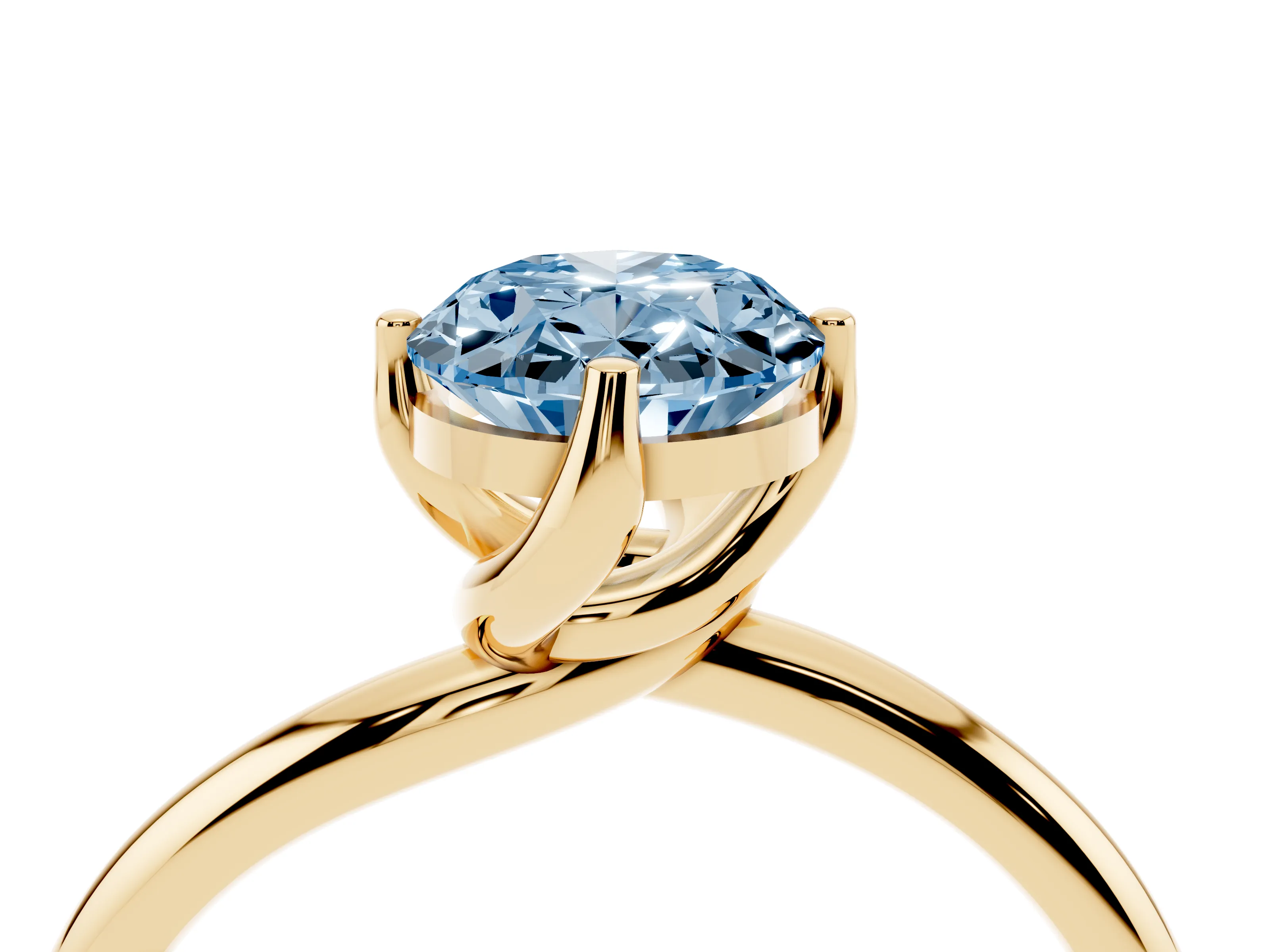 Fancy Blue Oval Cut Diamond Solitaire Engagement Ring Set in Yellow gold with Classic Plain Band