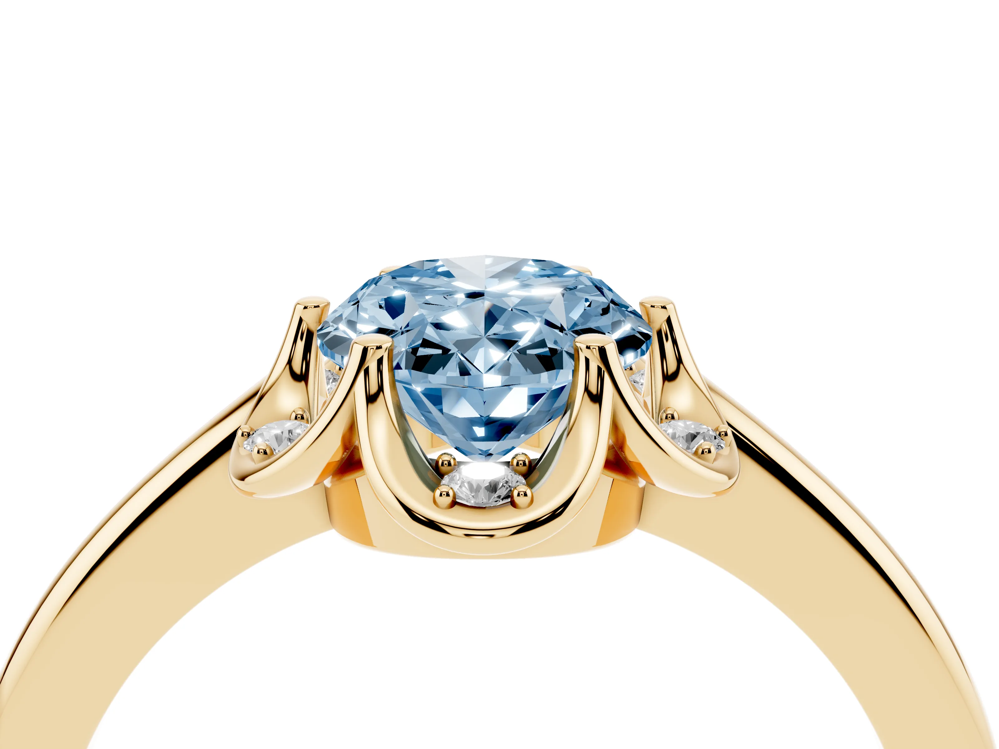 Fancy Blue Oval Cut Diamond Round Cluster Halo Ring Set in Yellow gold with Solitaire Band and Prong Setting