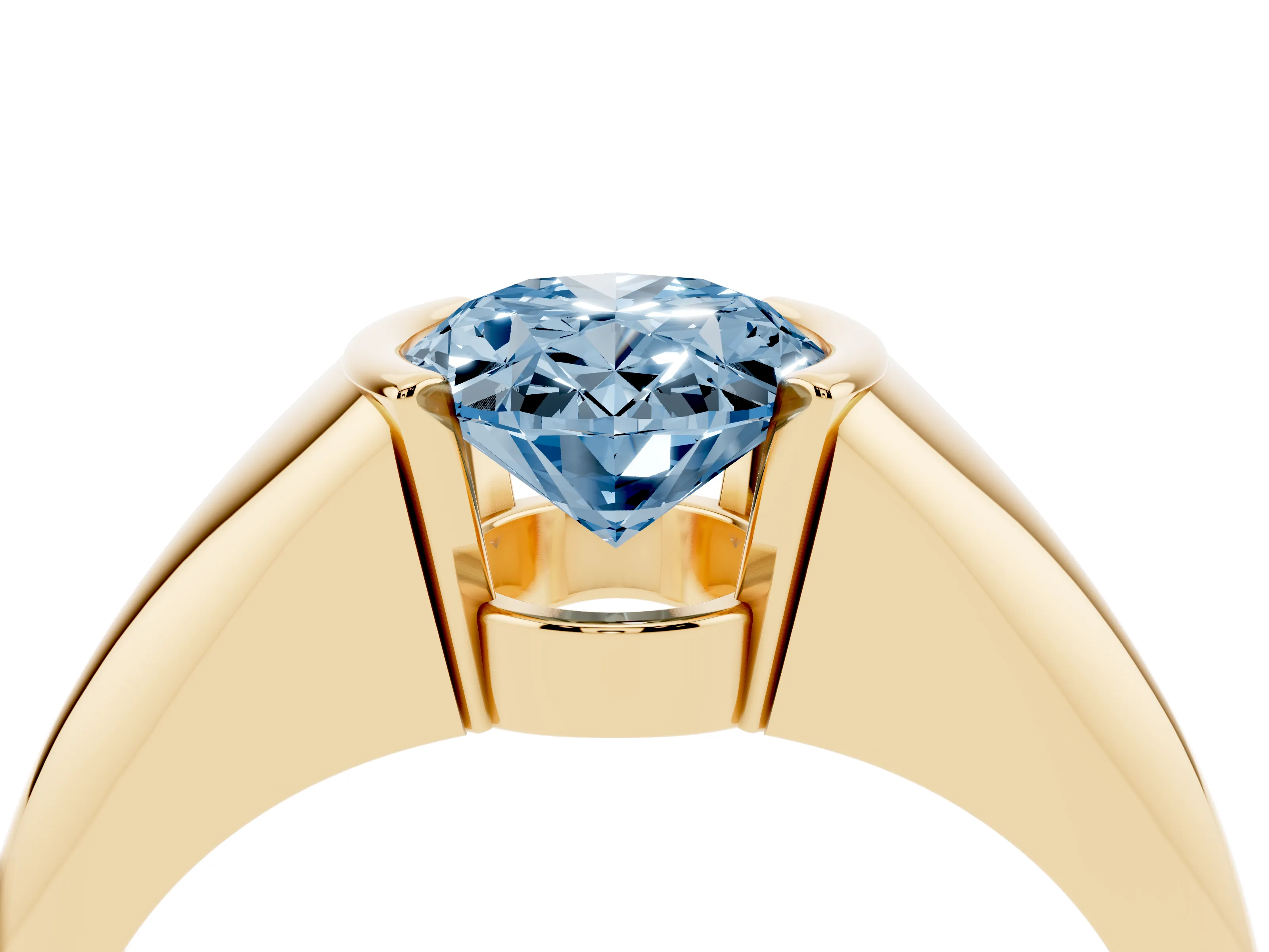 Fancy Blue Oval Cut Diamond Solitaire Tension Set Ring Set in Yellow gold