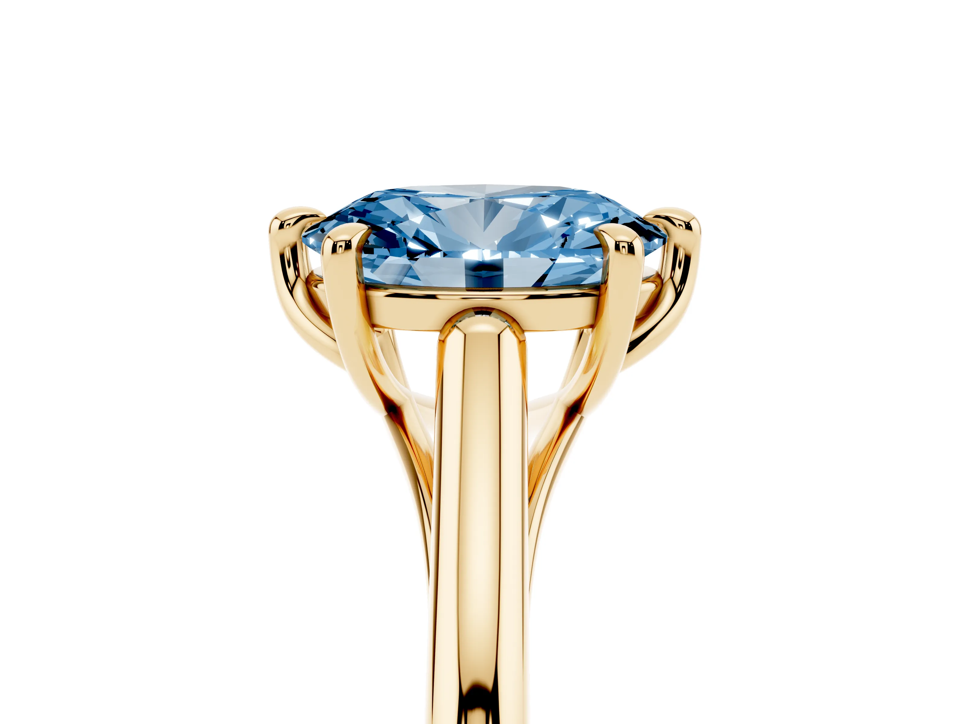 Fancy Blue Oval Cut Diamond Solitaire Engagement Ring Set in Yellow gold with Prong Setting and Plain Classic Band