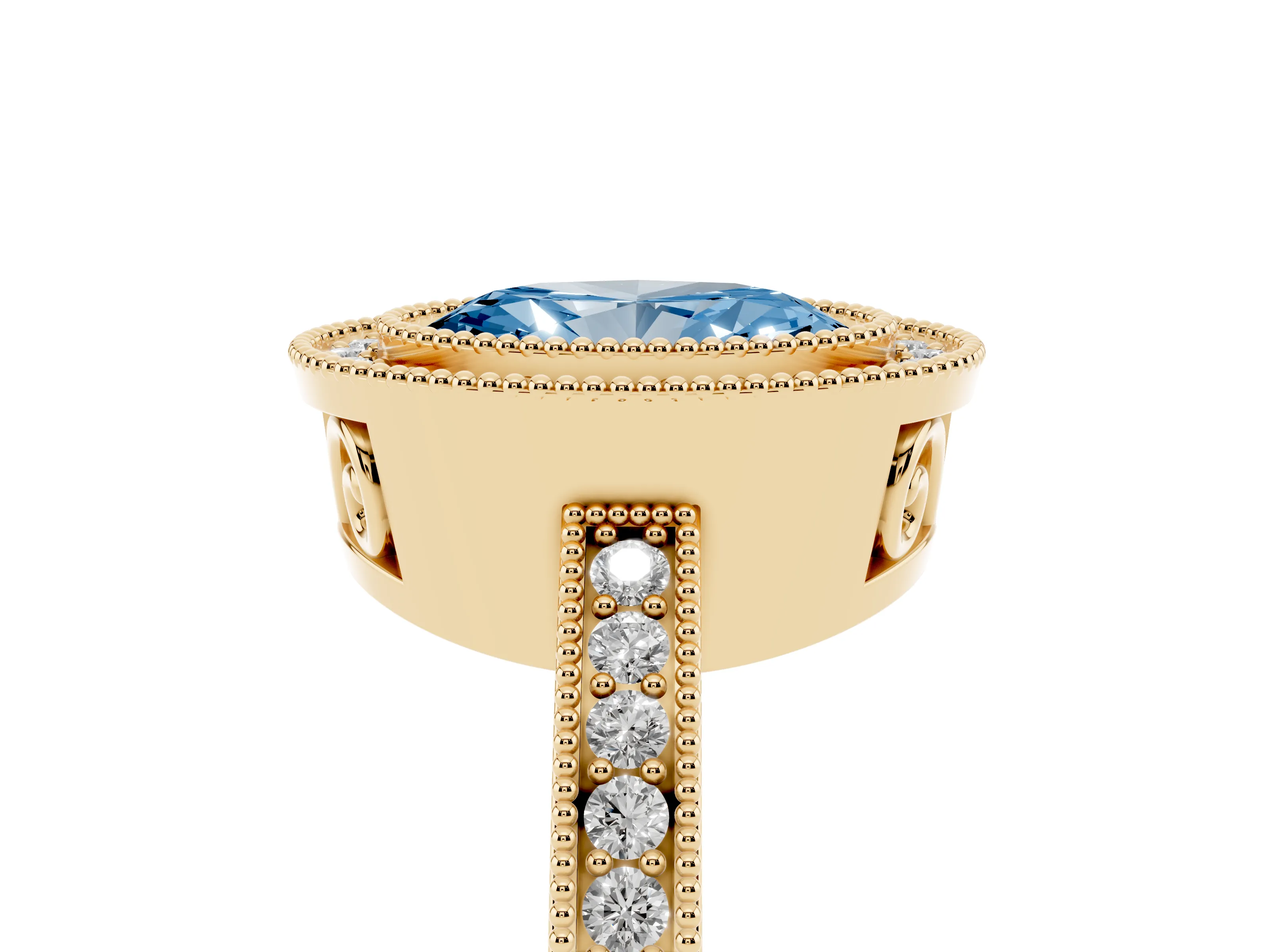 Fancy Blue Oval Cut Diamond Round Halo Ring Set in Yellow gold with Pavé Band