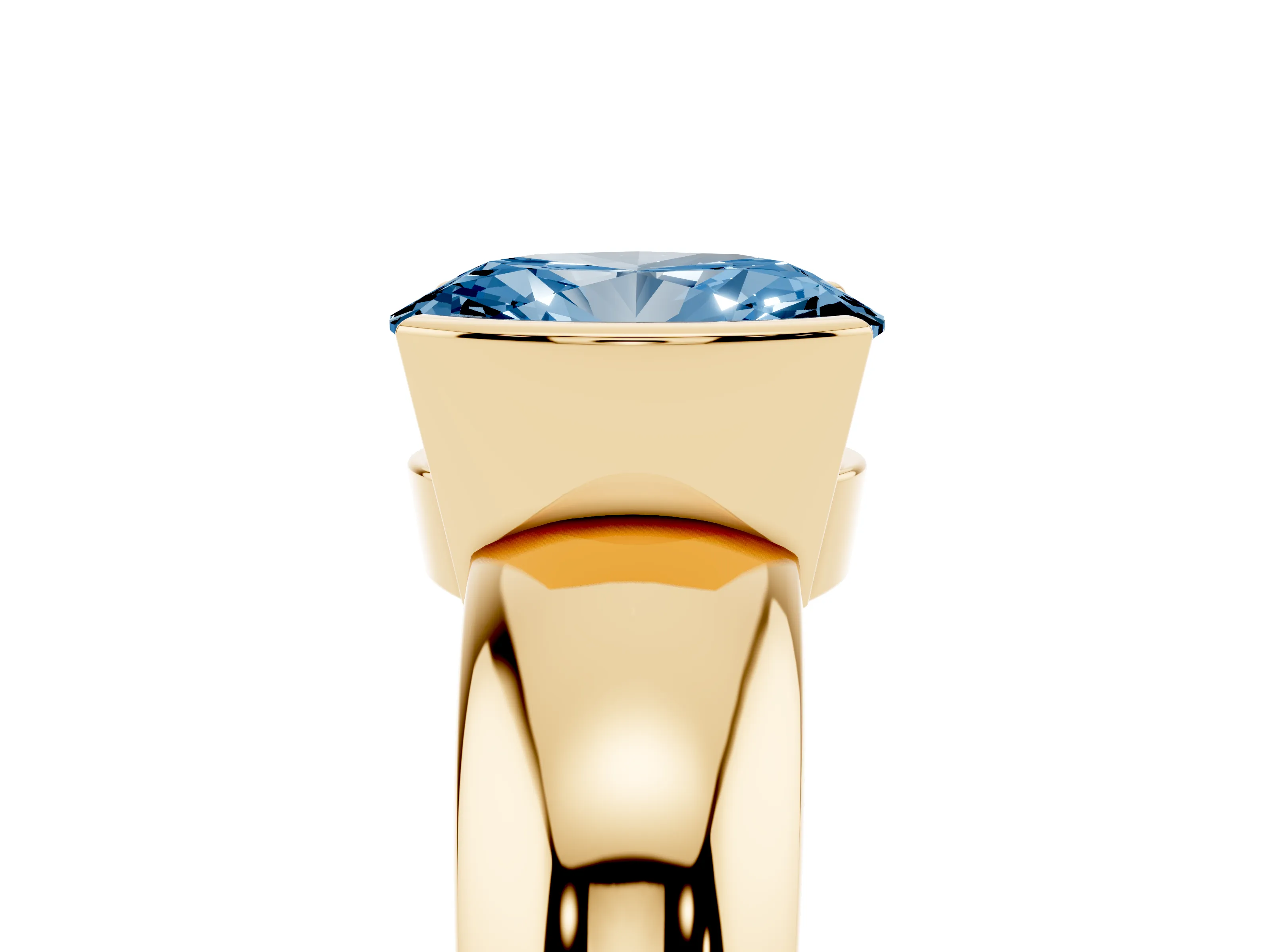 Fancy Blue Oval Cut Diamond Solitaire Tension Set Ring Set in Yellow gold with Wide Band