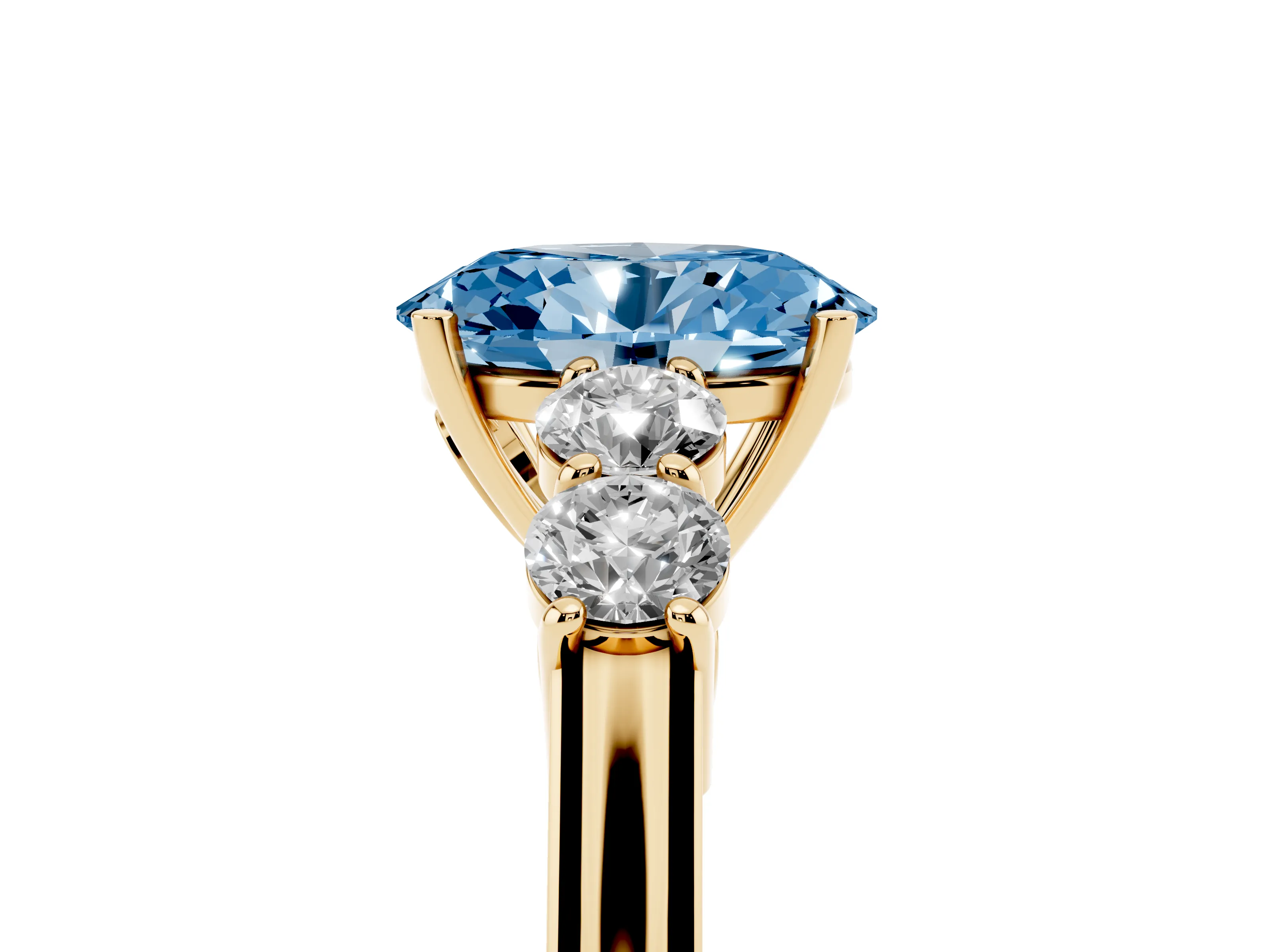 Fancy Blue Oval Cut Diamond Five-Stone Prong Set Band Ring Set in Yellow gold with Polished Band