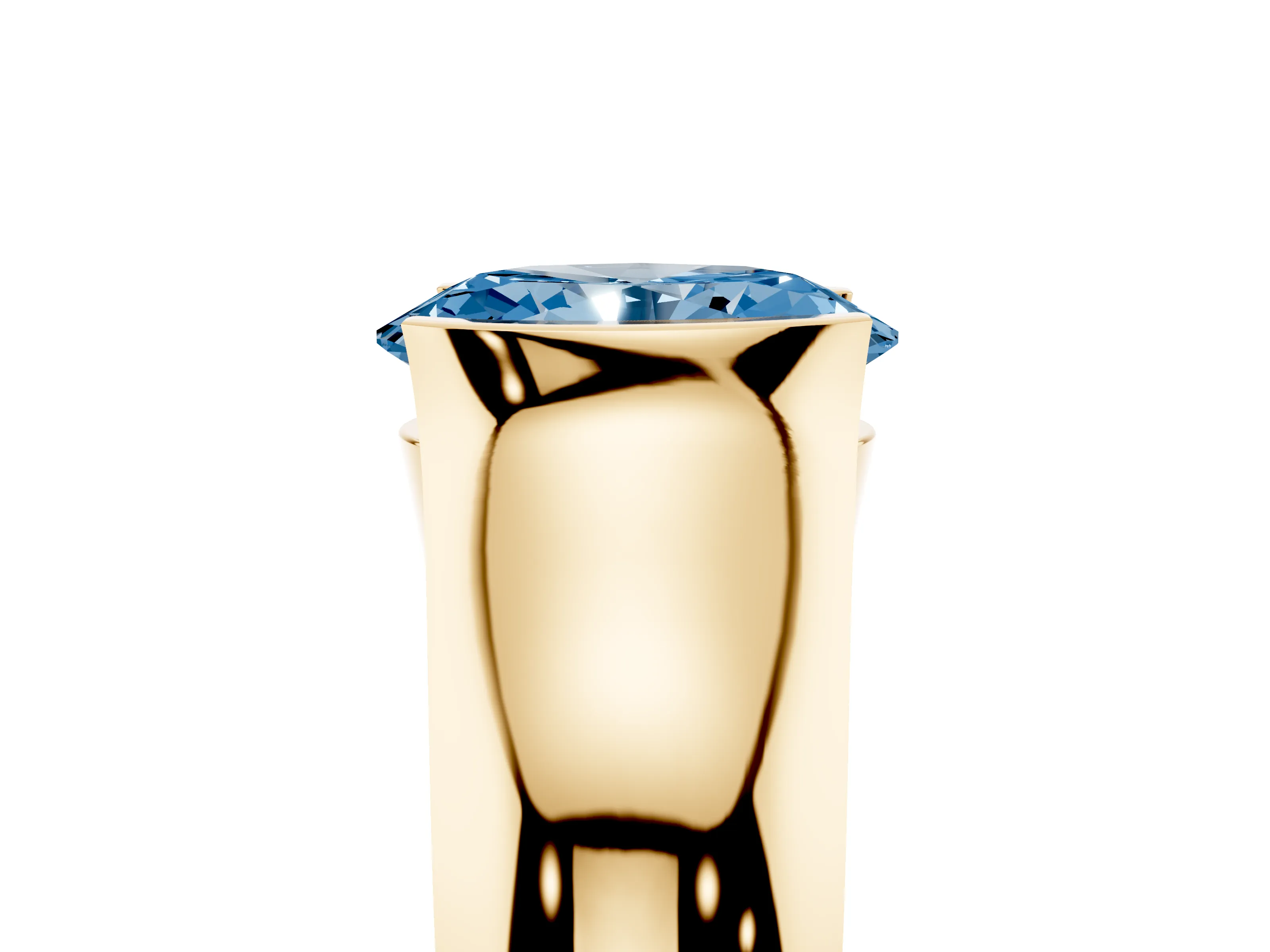 Fancy Blue Oval Cut Diamond Bezel Solitaire Ring Set in Yellow gold with Wide Band