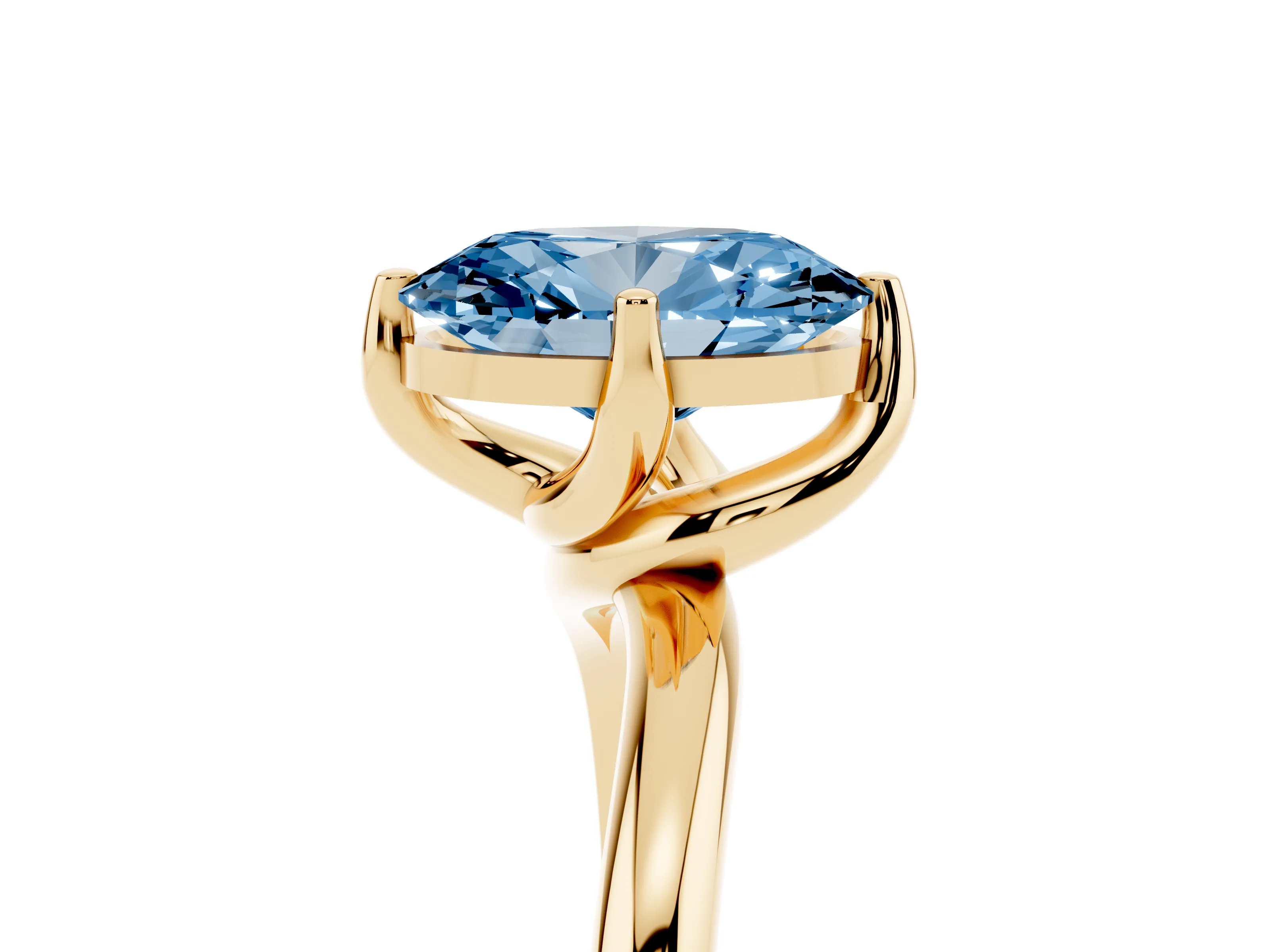 Fancy Blue Oval Cut Diamond Solitaire Engagement Ring Set in Yellow gold with Classic Plain Band