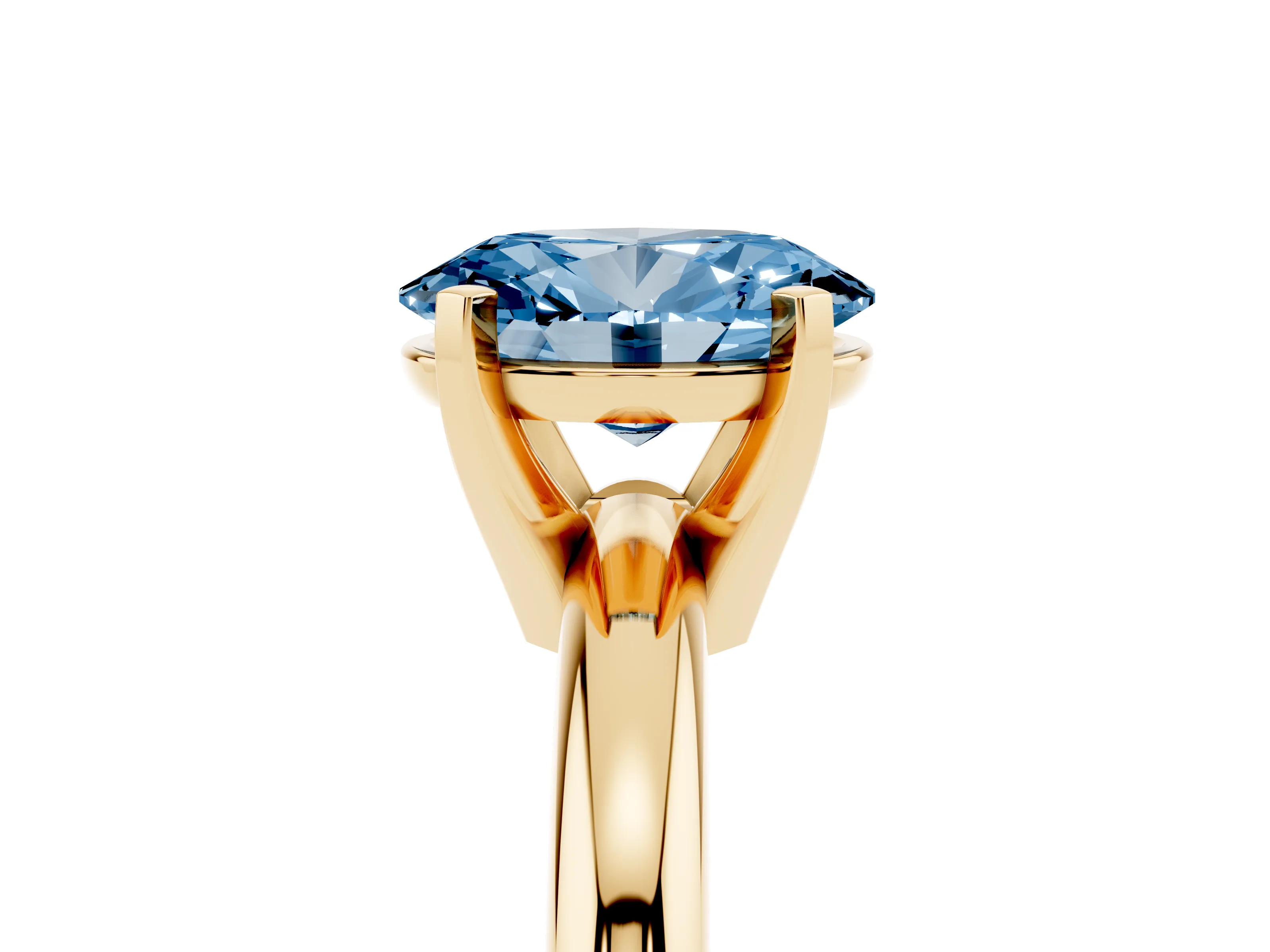 Fancy Blue Oval Cut Diamond Solitaire Engagement Ring Set in Yellow gold with Round Band and Prong Setting