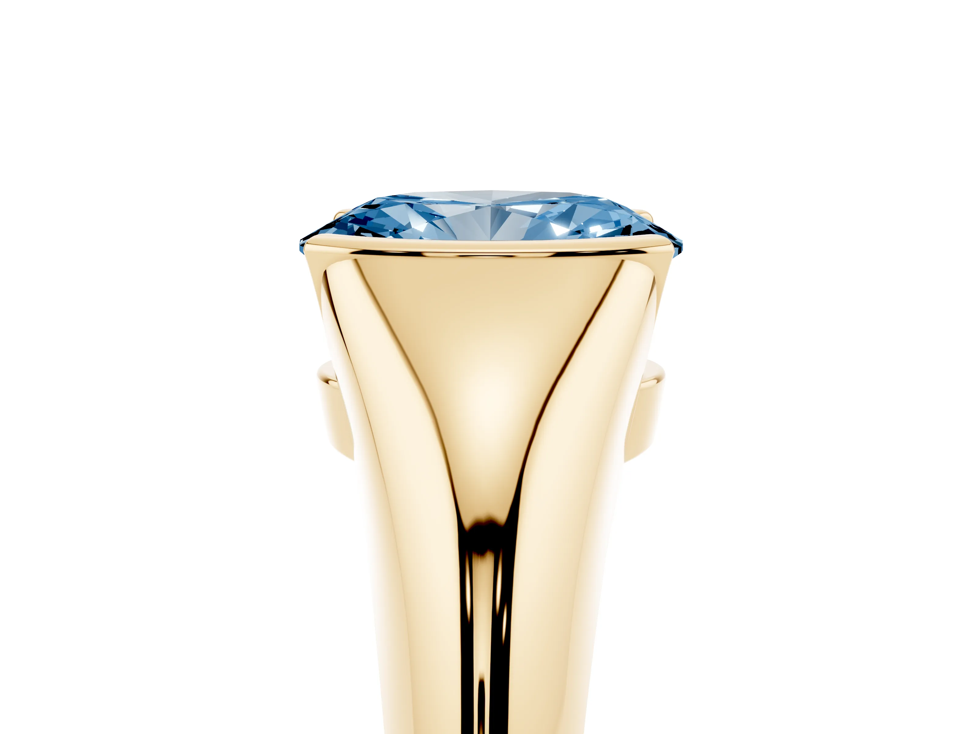 Fancy Blue Oval Cut Diamond Solitaire Tension Set Ring Set in Yellow gold