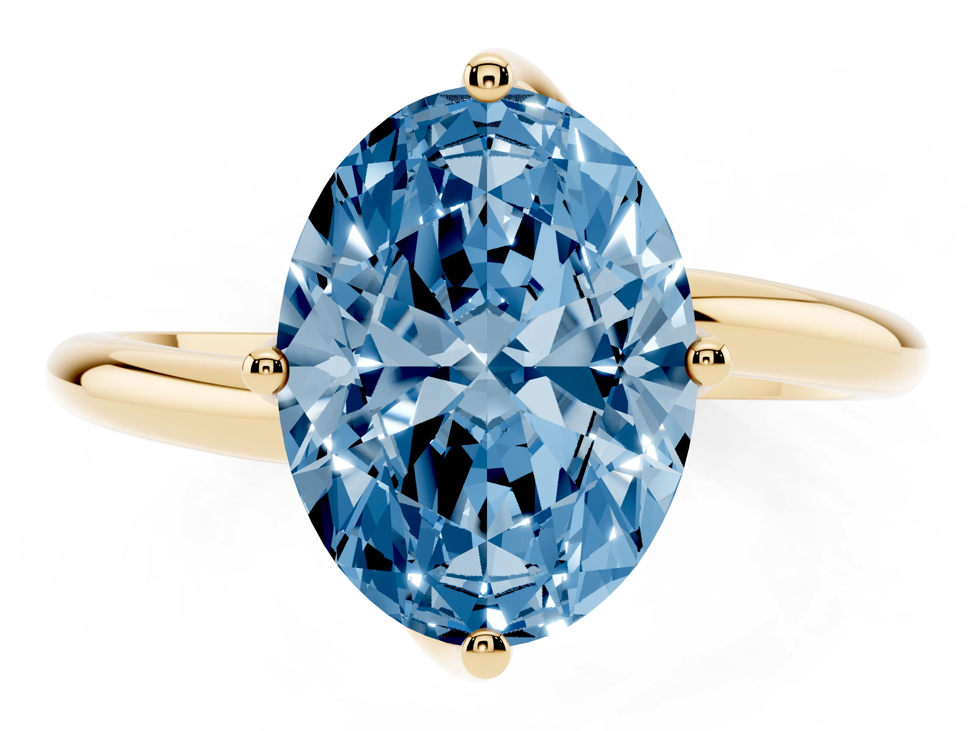Fancy Blue Oval Cut Diamond Solitaire Engagement Ring Set in Yellow gold with Classic Plain Band