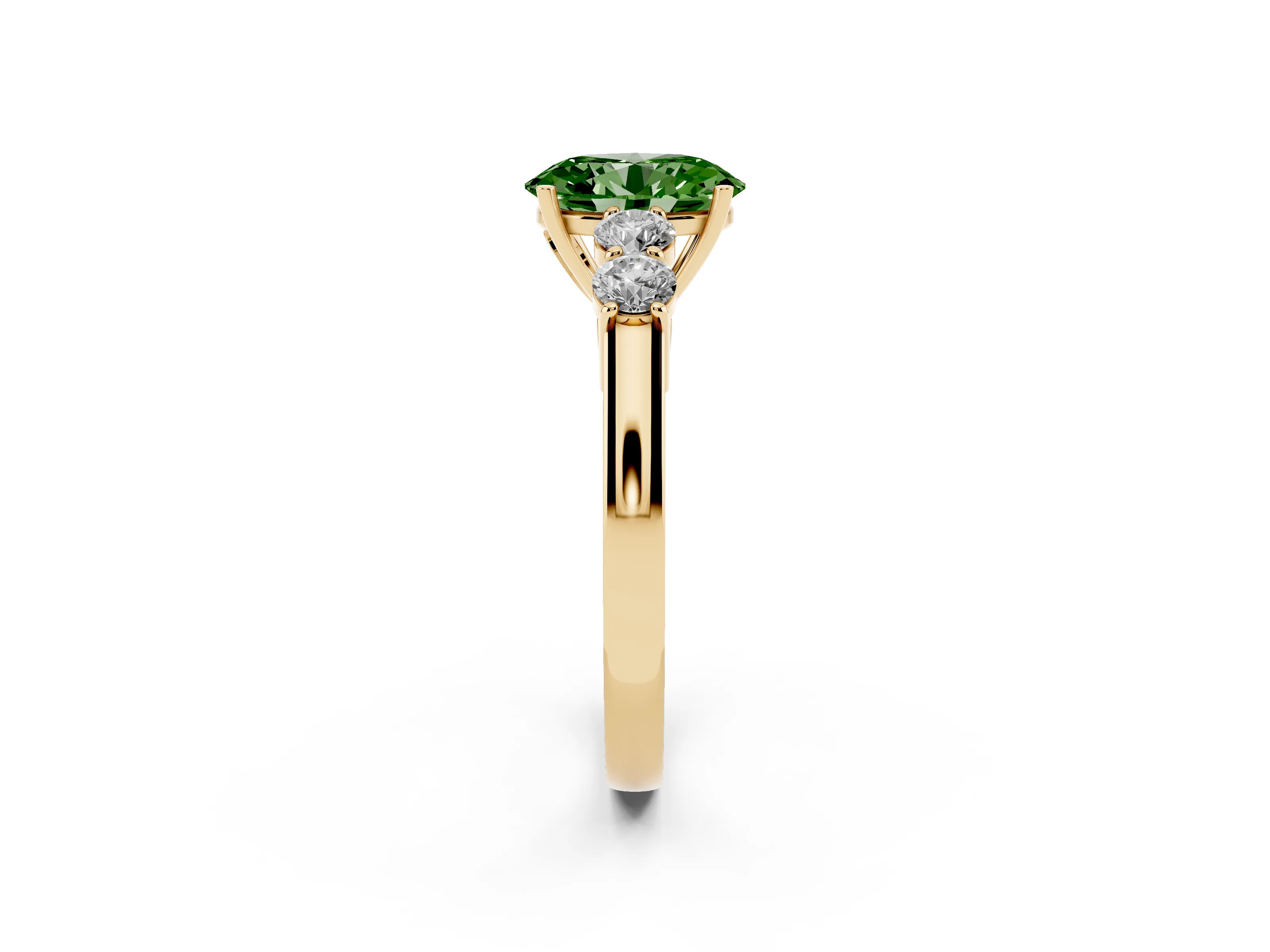 Fancy Green Oval Cut Diamond Five-Stone Prong Set Band Ring Set in Yellow gold with Polished Band