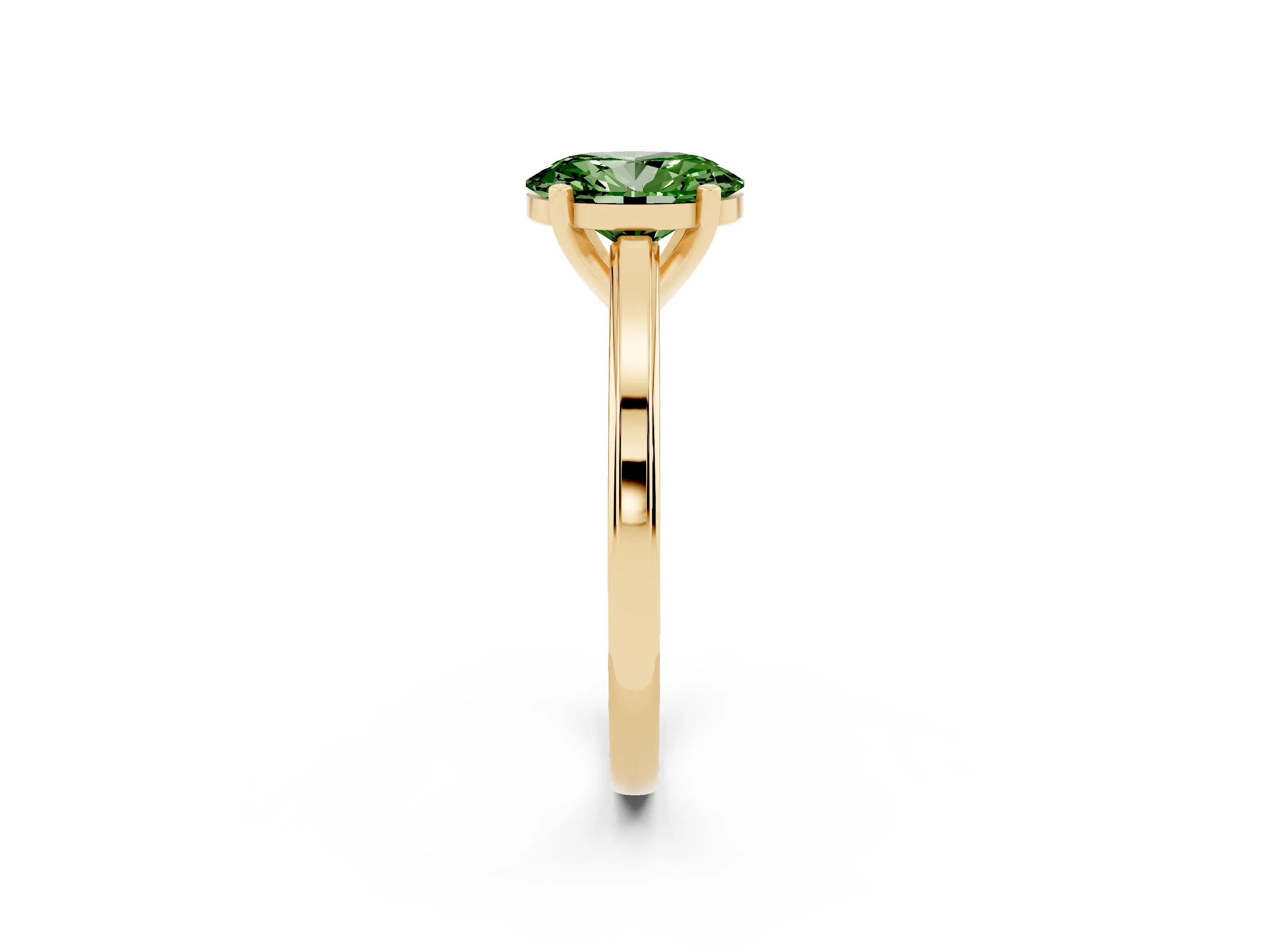 Fancy Green Oval Cut Diamond Solitaire Ring Set in Yellow gold with Prong Setting and Classic Band