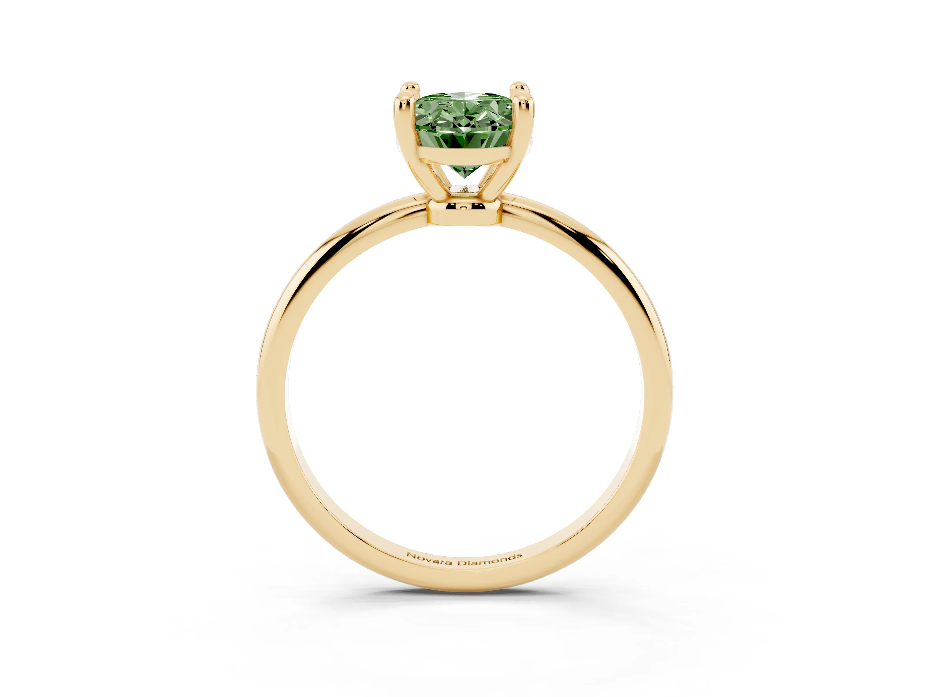 Fancy Green Oval Cut Diamond Solitaire Ring Set in Yellow gold with Secure Prong Setting on a Classic Band