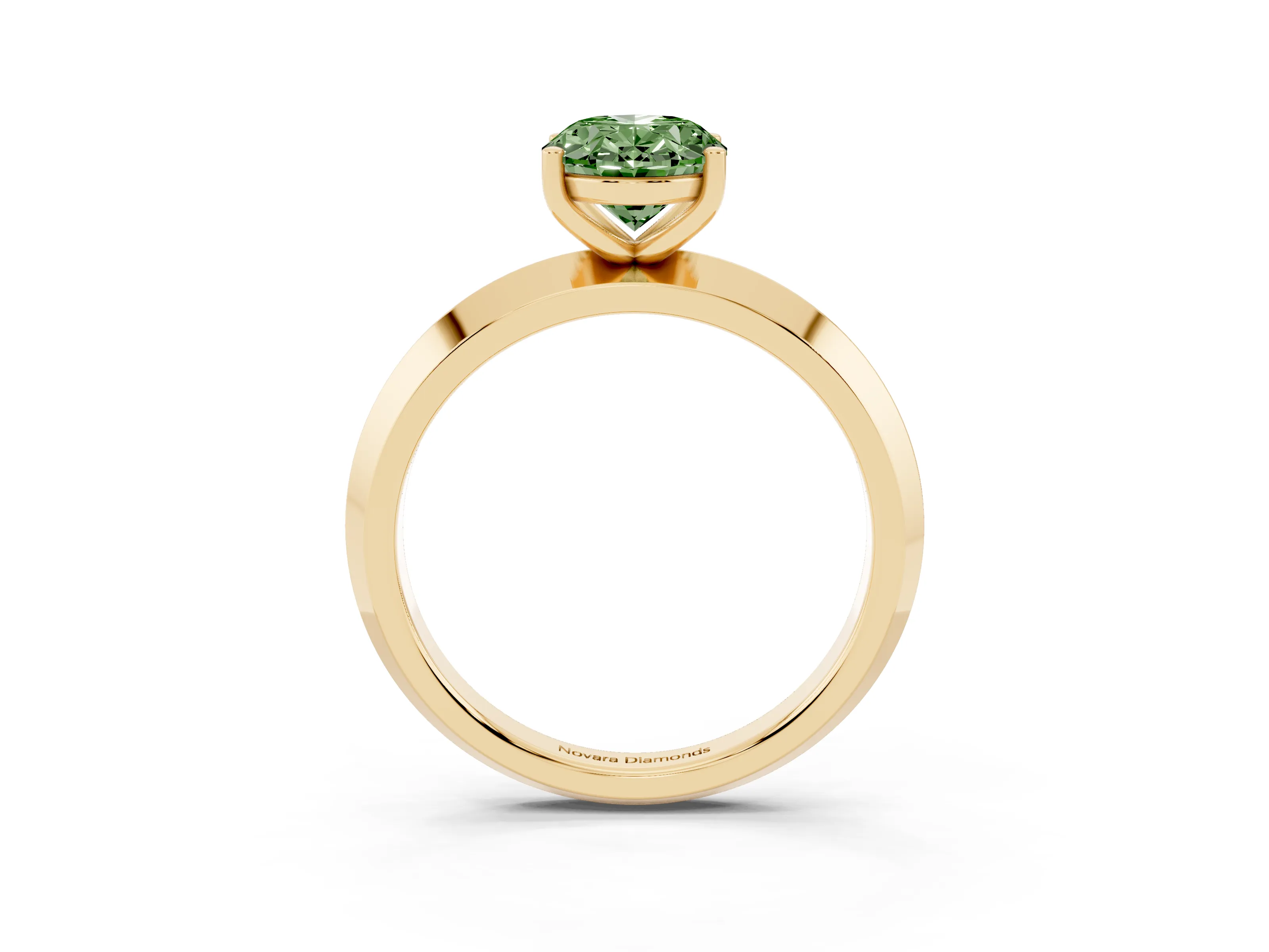 Fancy Green Oval Cut Diamond Solitaire Engagement Ring Set in Yellow gold with Flat Band and Prong Setting