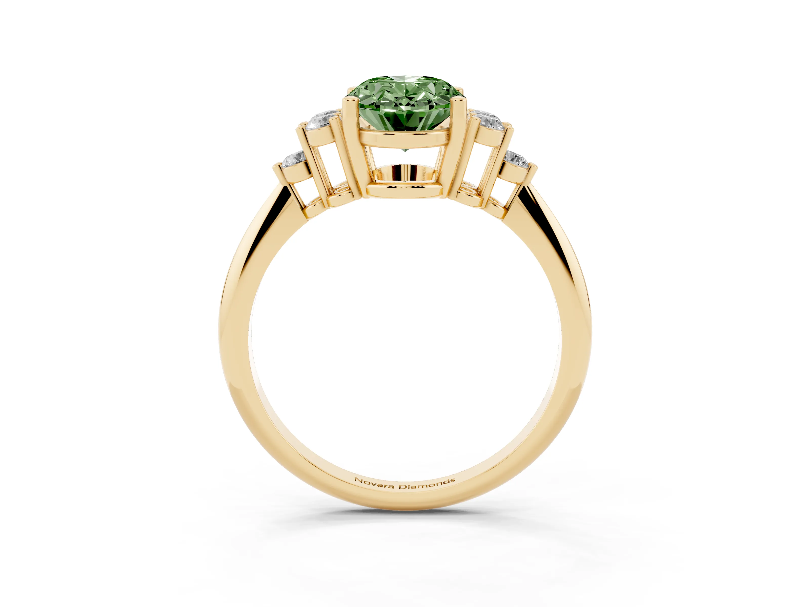 Fancy Green Oval Cut Diamond Cluster Ring Set in Yellow gold with Plain Band and Prong Setting