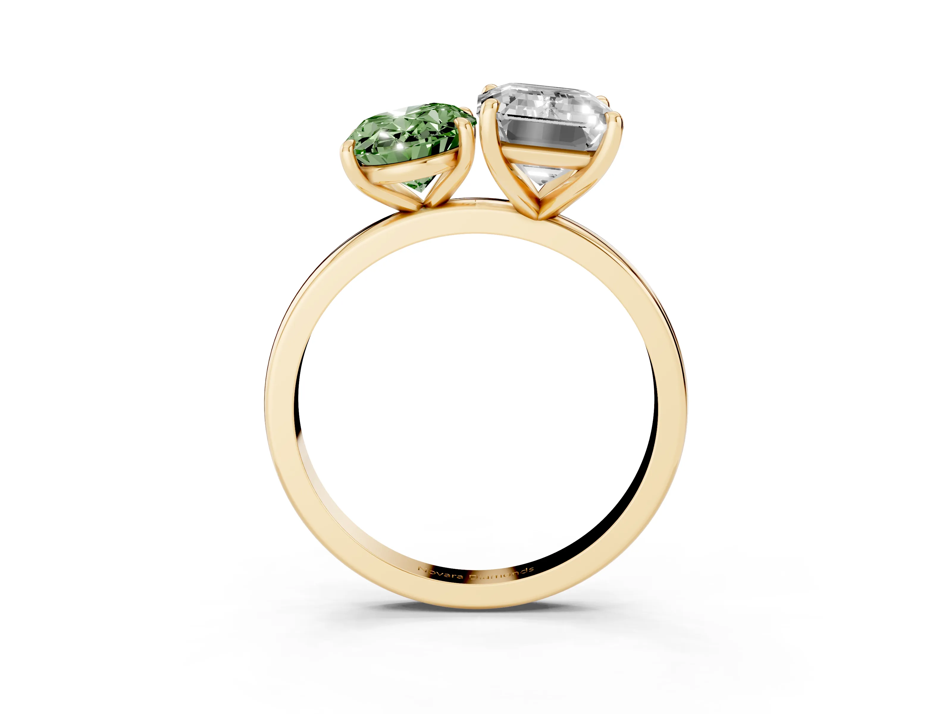 Fancy Green Oval Cut and Emerald Cut Toi Moi Ring Set in Yellow gold with Prong Setting