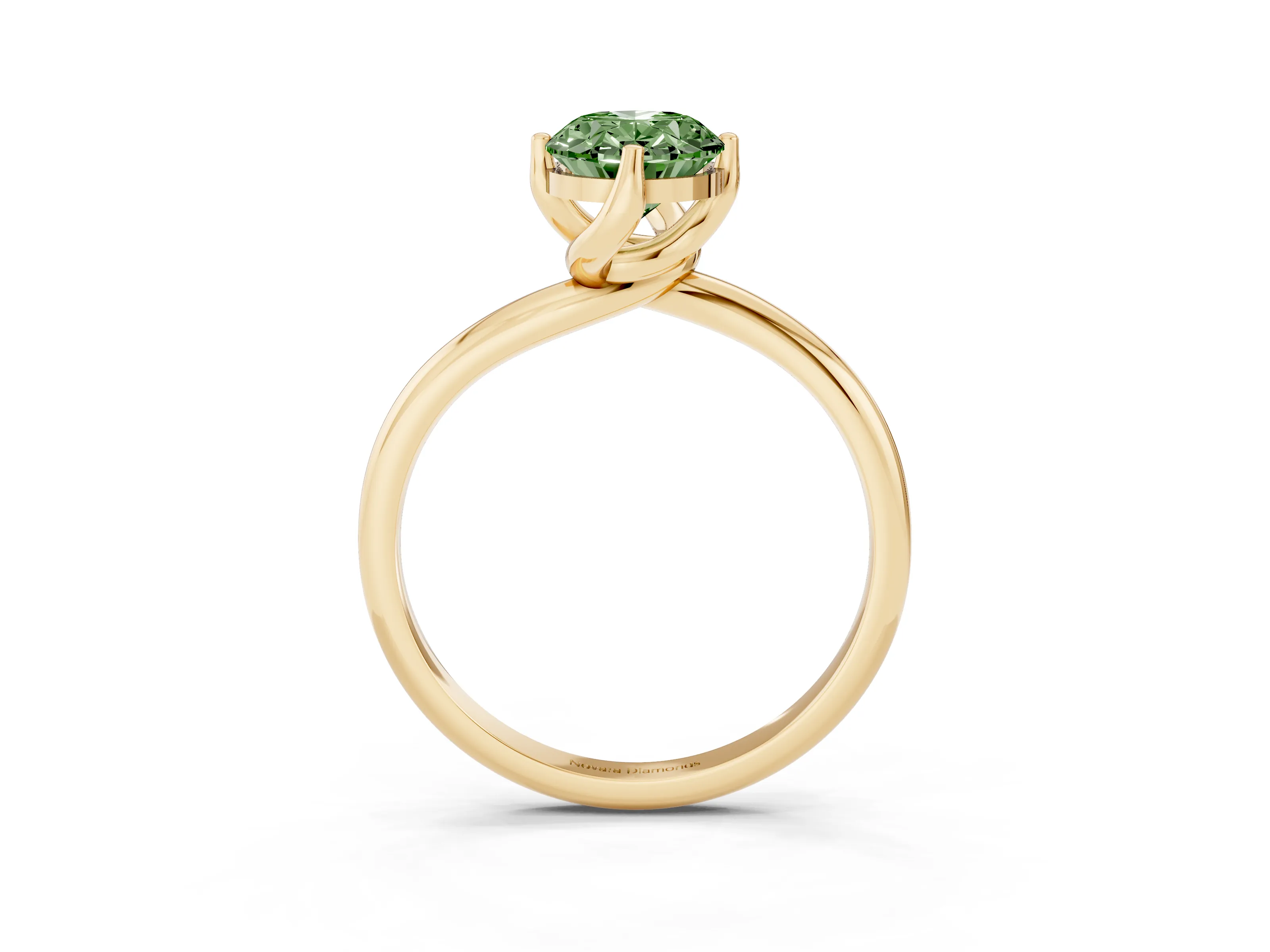 Fancy Green Oval Cut Diamond Solitaire Engagement Ring Set in Yellow gold with Classic Plain Band