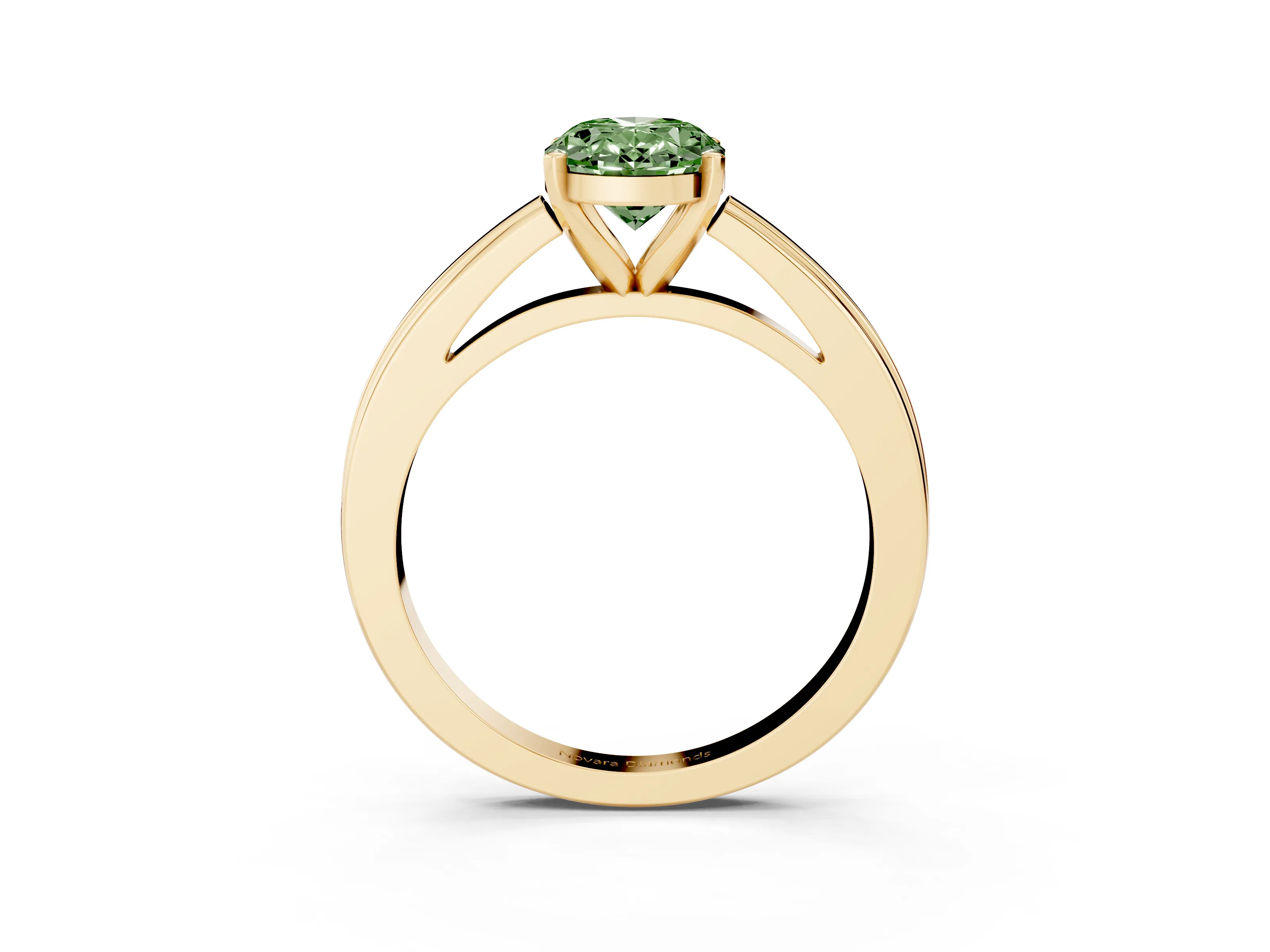 Fancy Green Oval Cut Diamond Solitaire Ring Set in Yellow gold with Prong Setting and Classic Band