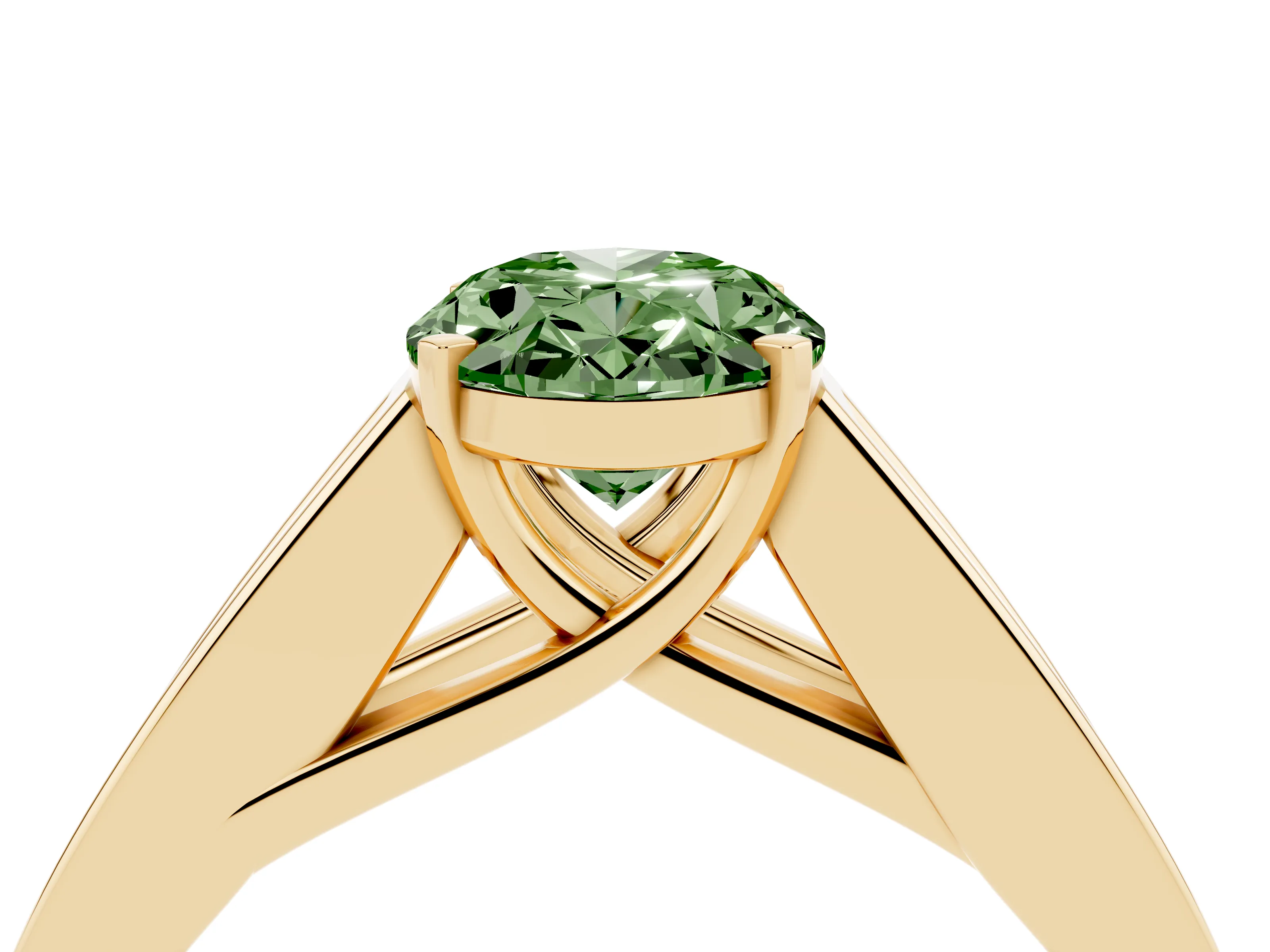 Fancy Green Oval Cut Diamond Solitaire Ring Set in Yellow gold with Channel-Set Accent Stones and Prong Setting