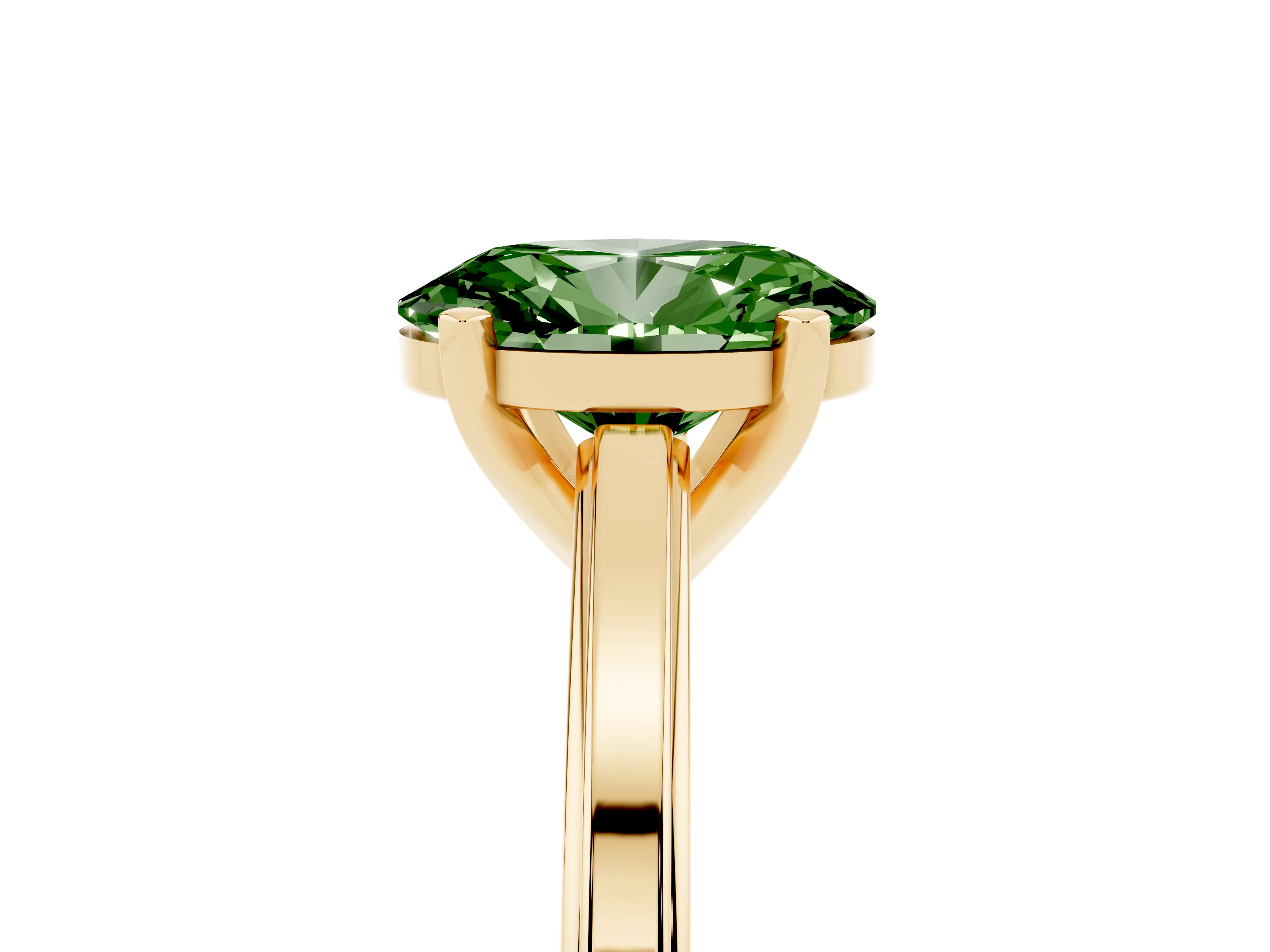 Fancy Green Oval Cut Diamond Solitaire Ring Set in Yellow gold with Prong Setting and Classic Band