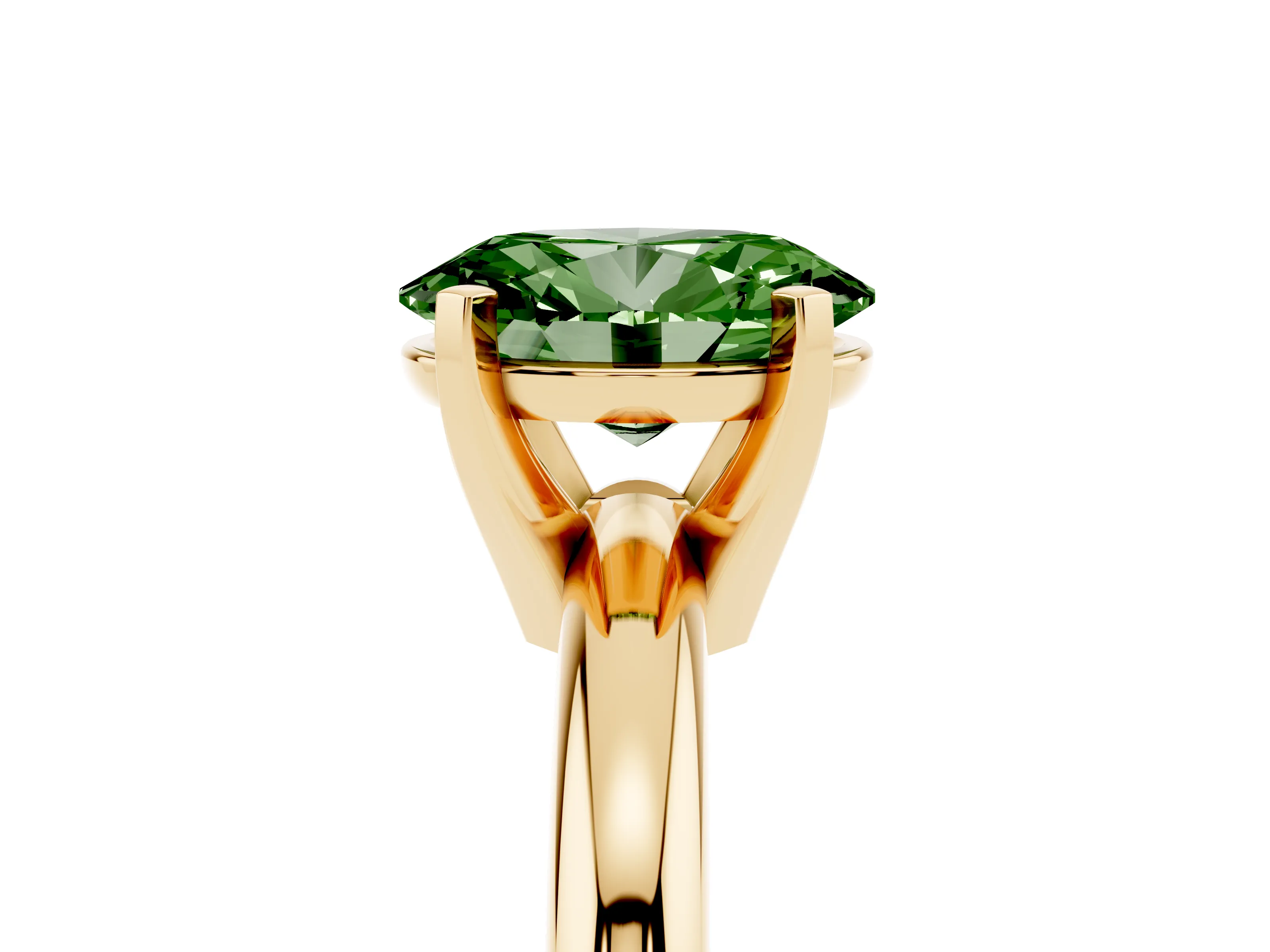 Fancy Green Oval Cut Diamond Solitaire Engagement Ring Set in Yellow gold with Round Band and Prong Setting